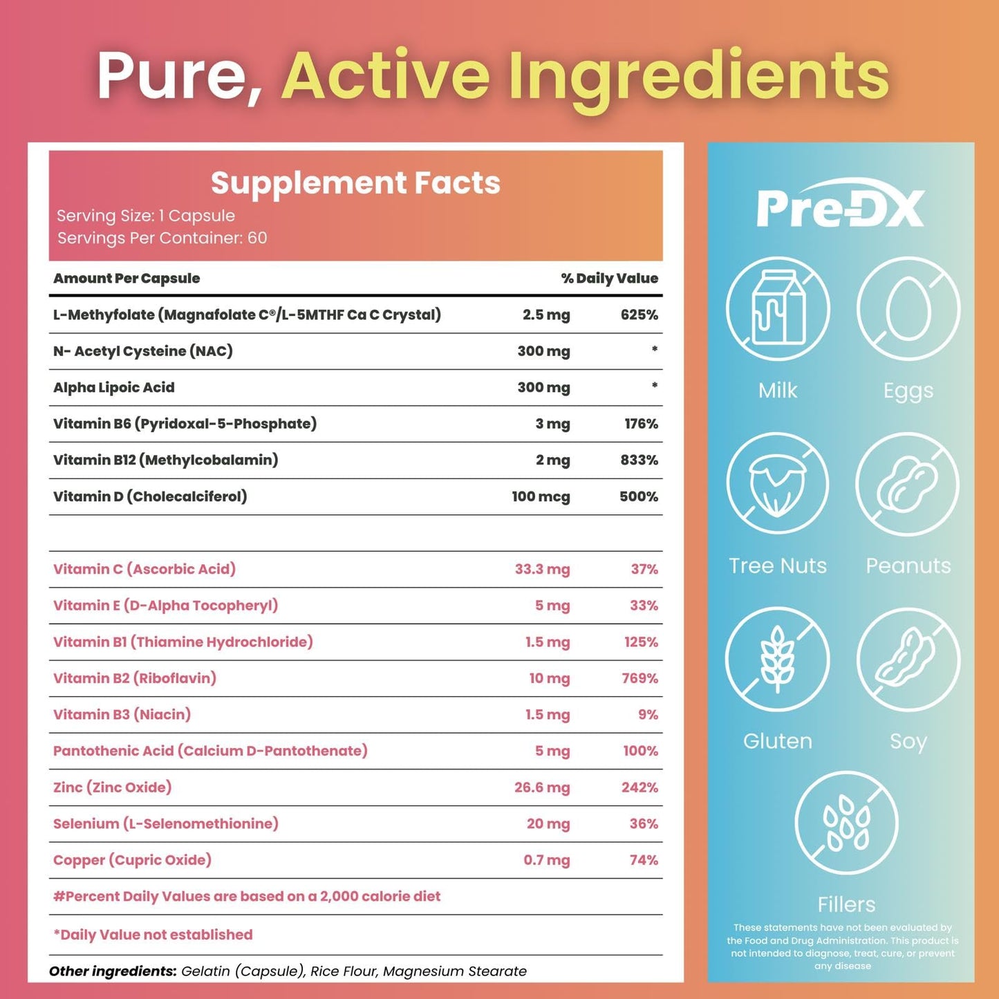 Pre-DX Nerve Support Supplement Advanced L-Methylfolate Multivitamin with Vitamin B-Complex, Capsules, 60 Count