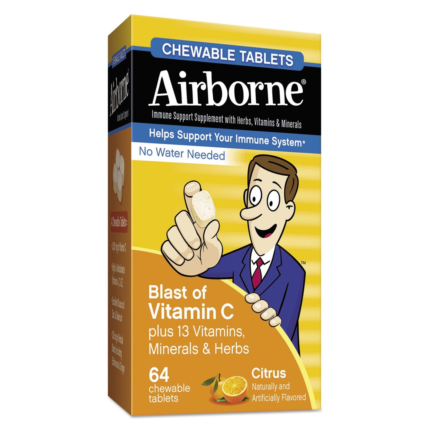ABN Airborne Immune Support Chewable Tablet Citrus, 64 Count