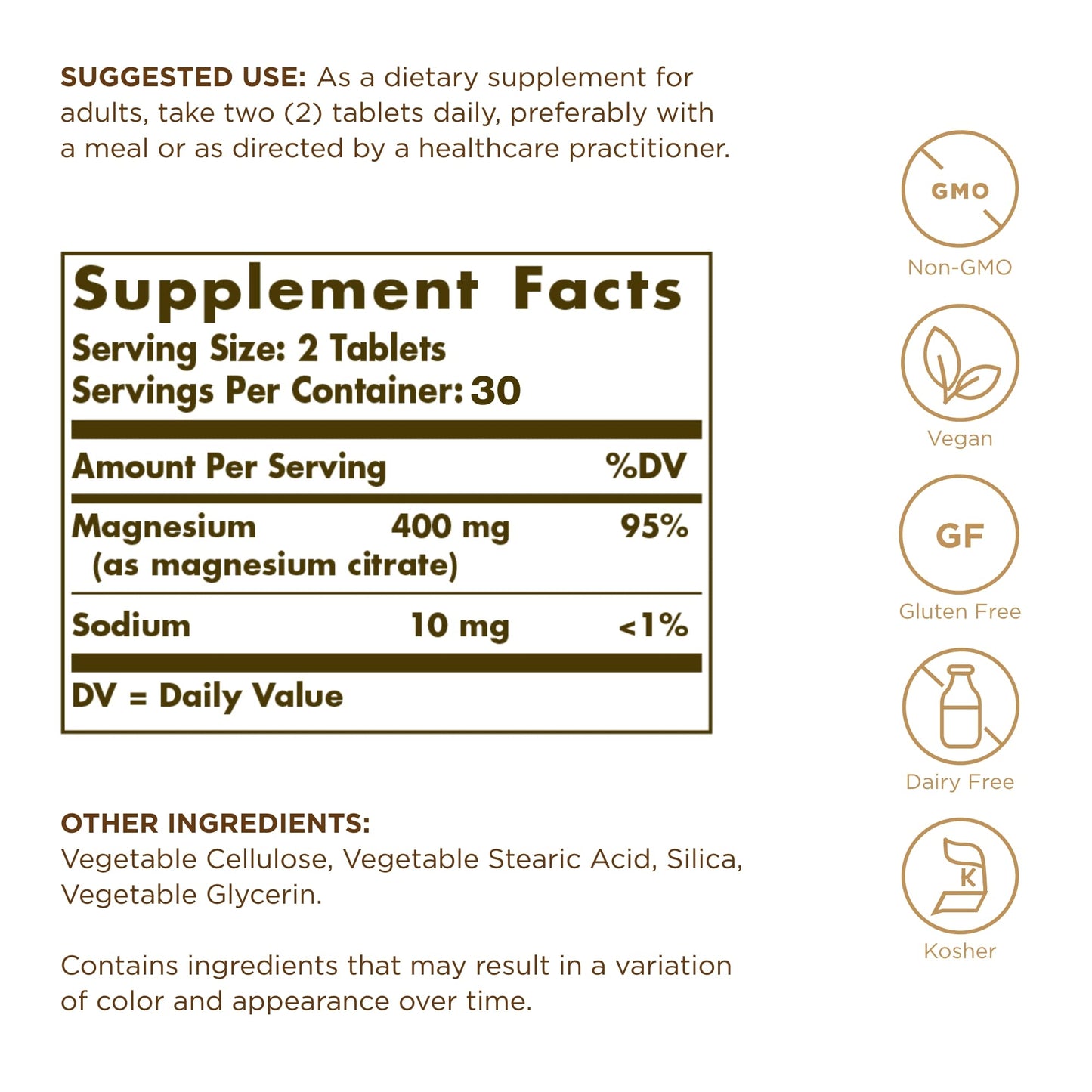 Solgar Magnesium Citrate Tablets 60 Count