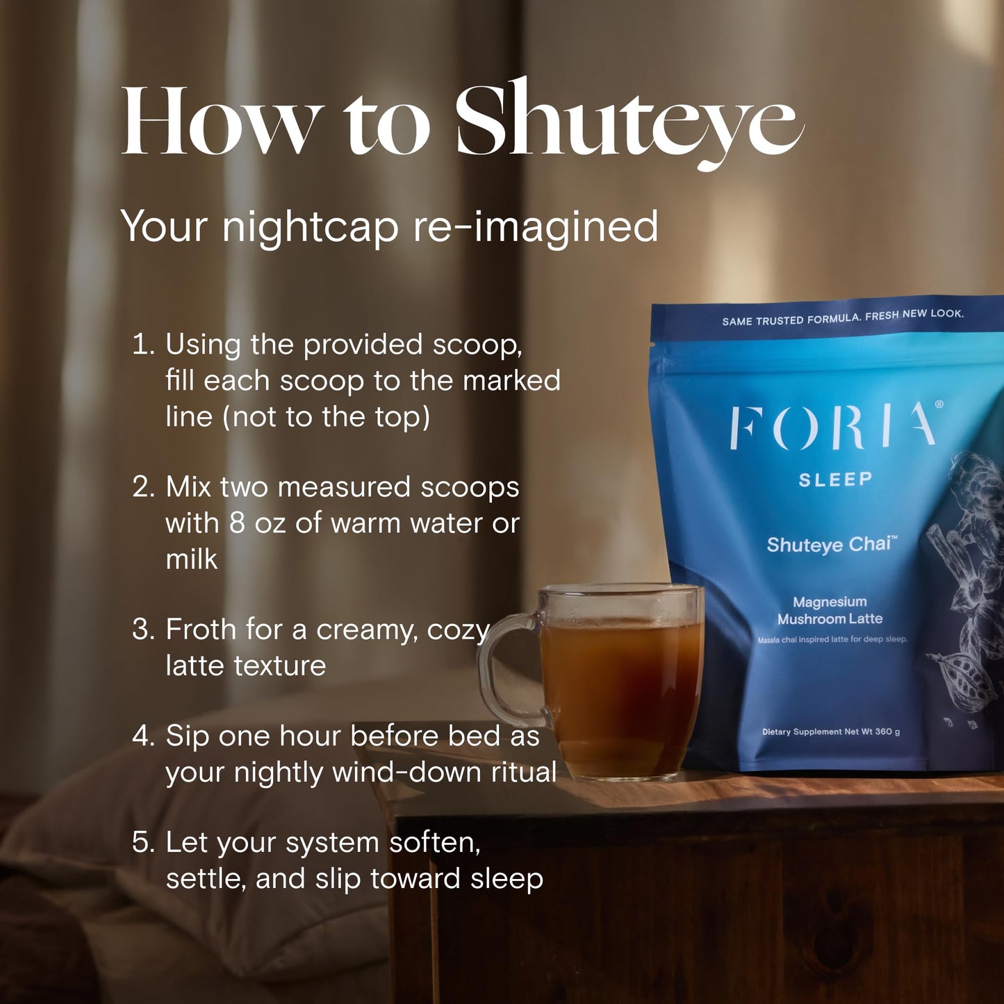 FORIA Shuteye Chai Magnesium Powder Supplement, 12.7 Ounce