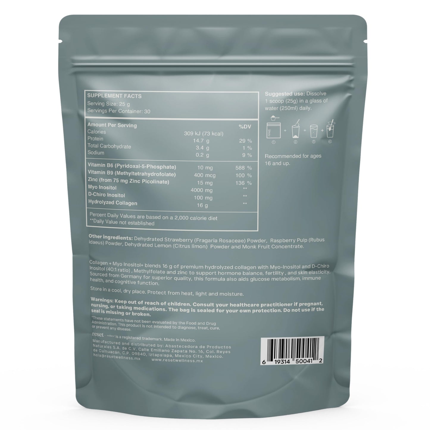 Reset Wellness MYO INOSITOL Collagen+ Myo-Inositol & D-Chiro Inositol (40:1) Powder 26.5