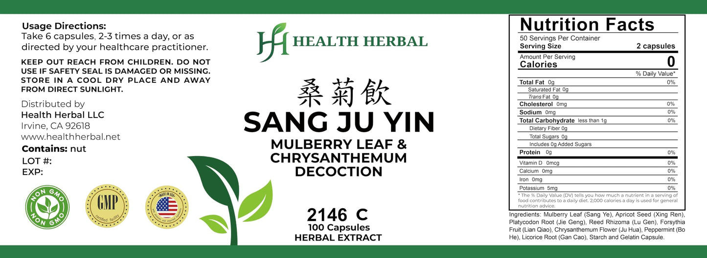 Health Herbal HH2146C Sang Ju Yin/Mulberry Leaf & Chrysanthemum Decoction Capsules, 200 Capsules