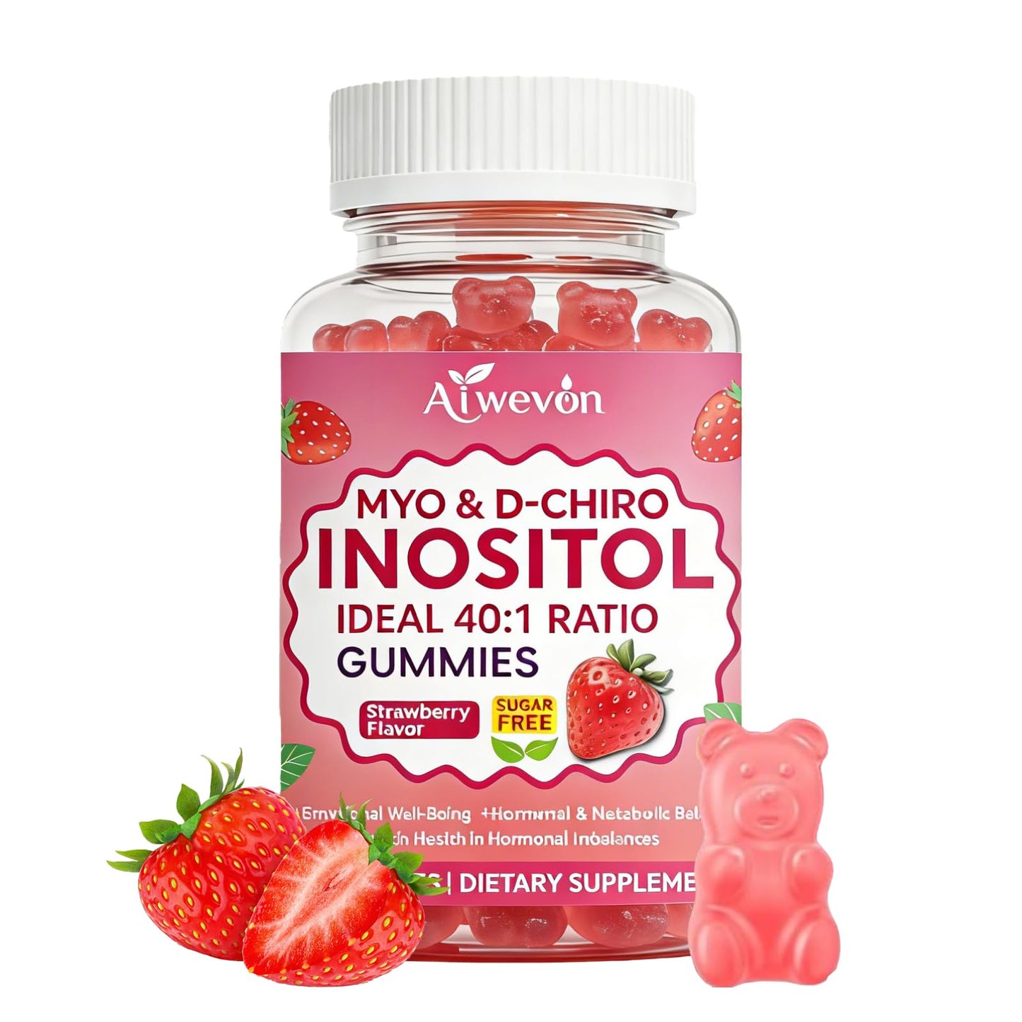 Aiwevon Myo-Inositol & D-Chiro Inositol Gummies 40:1 Ratio – Hormone Balance Supplement for Women – Ovarian & Fertility Support with Vitamins – Myo-Chiro Inositol Gummies for Women's Health, 60 Count