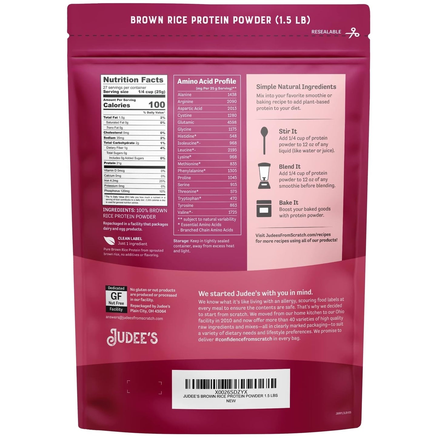 Judee's Gluten Free Brown Rice Protein Powder 24 Servings