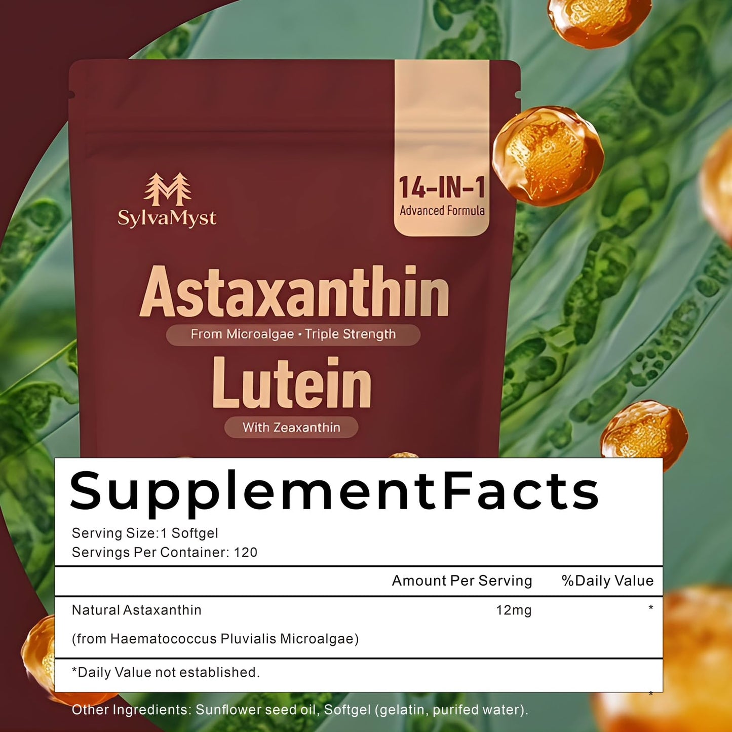 SylvaMyst Astaxanthin Softgels 12mg, 120 Count