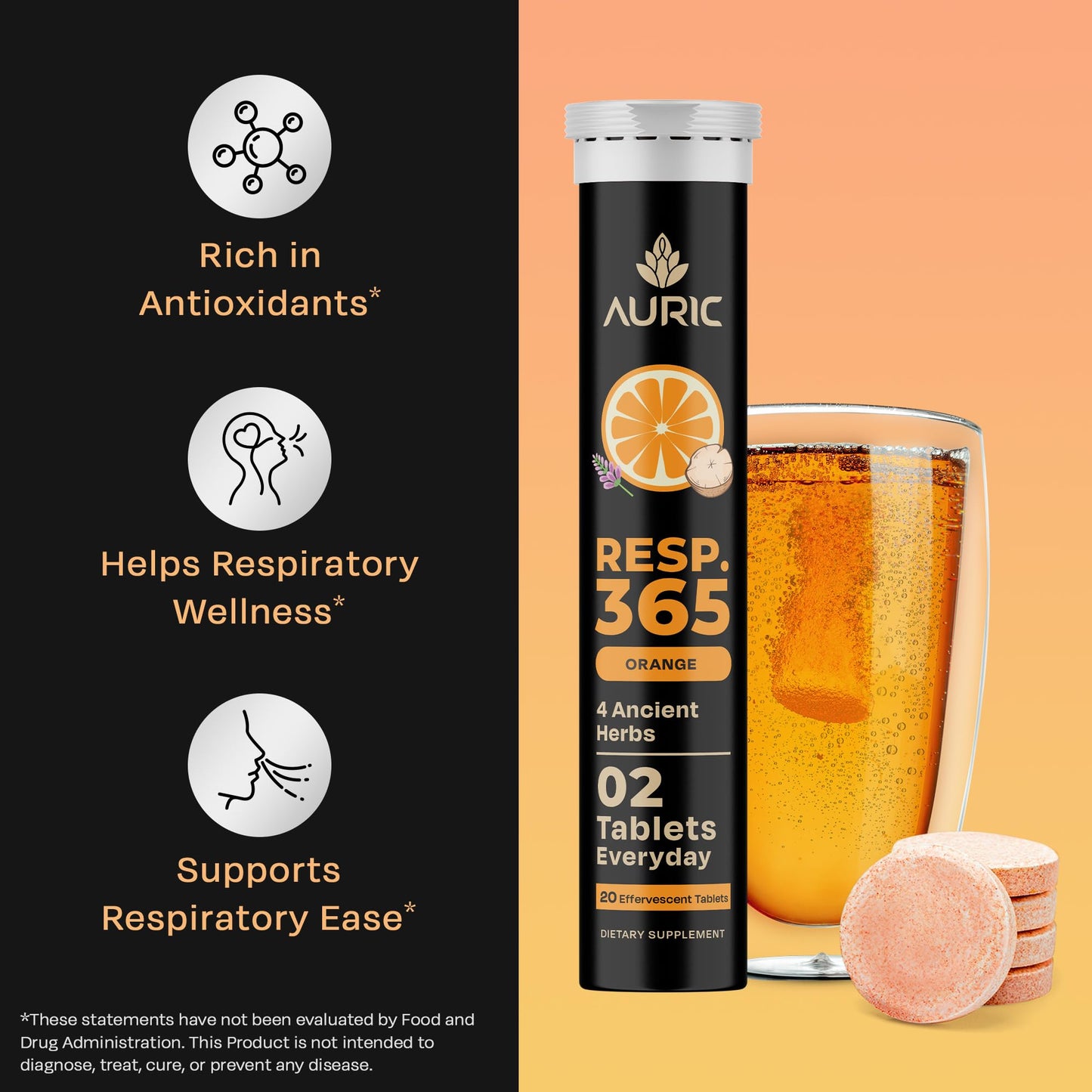 Auric Resp 365 Effervescent Tablets 20 Count