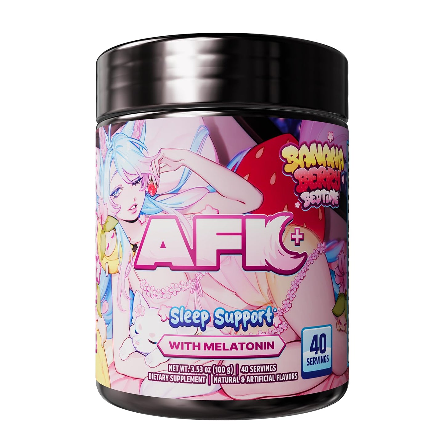 Gamer Supps AFK+ with Melatonin Bananaberry Bedtime by Silvervale Sleep Support Powder, 3.53 oz