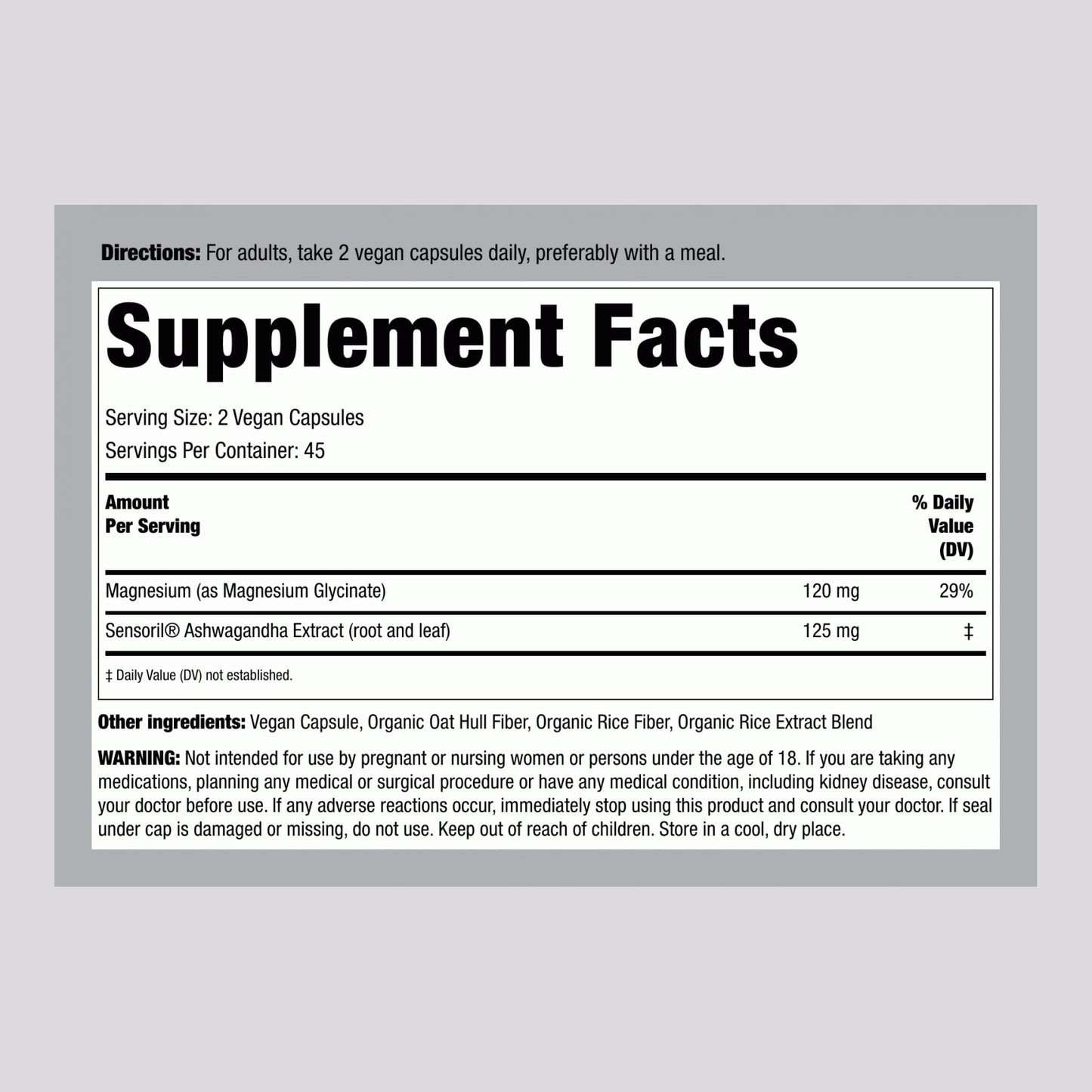 Piping Rock Magnesium Glycinate & Ashwagandha Complex Capsules 90 Count