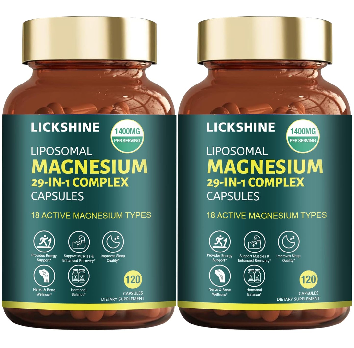 Lickshine 29 in 1 1400mg Liposomal Magnesium Complex for Women & Men Capsules, 120 Count
