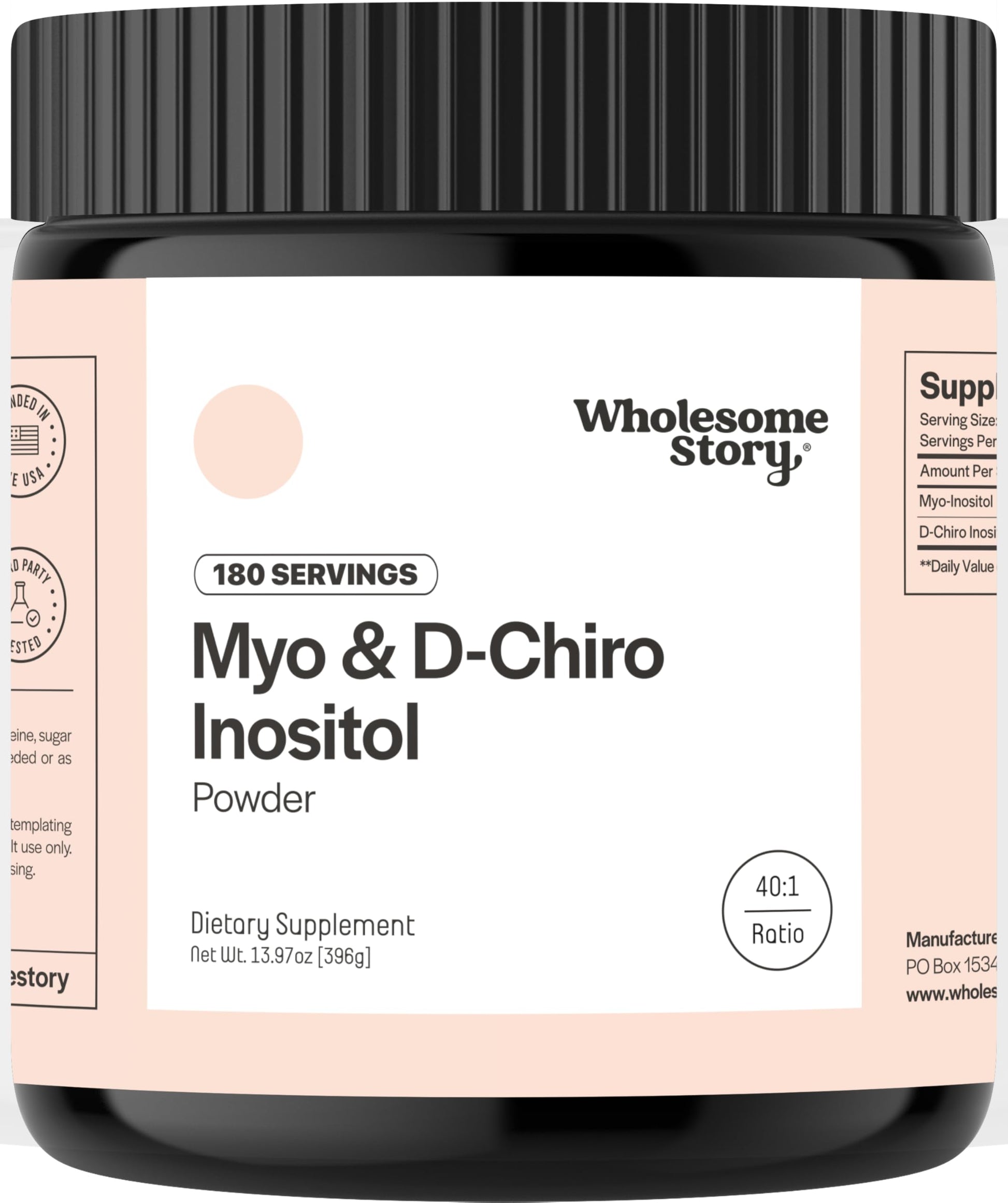 Wholesome Story Myo-Inositol & D-Chiro Inositol Supplement Powder, 180 Servings