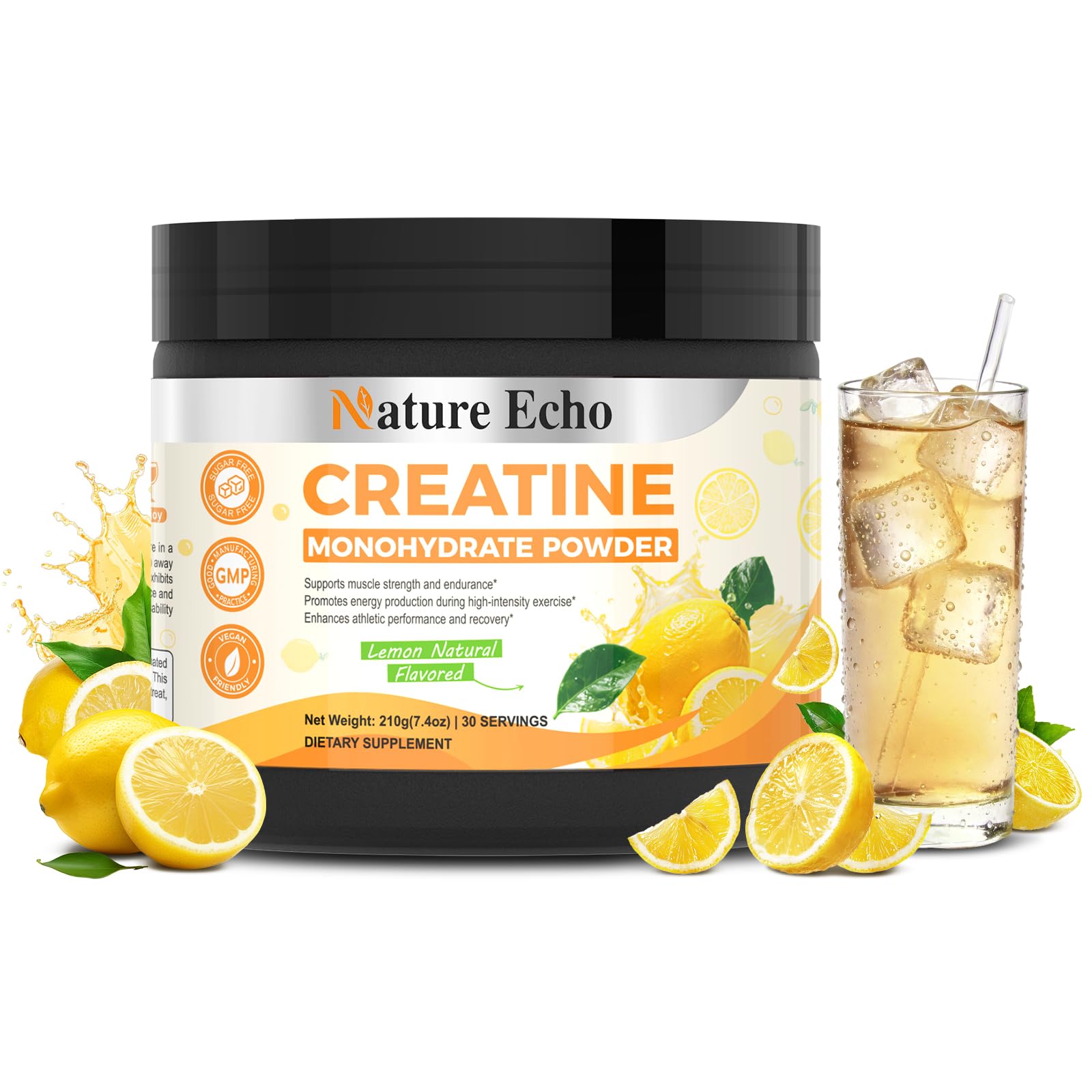 Nature Echo Creatine Monohydrate Powder Lemon, 7.4 oz