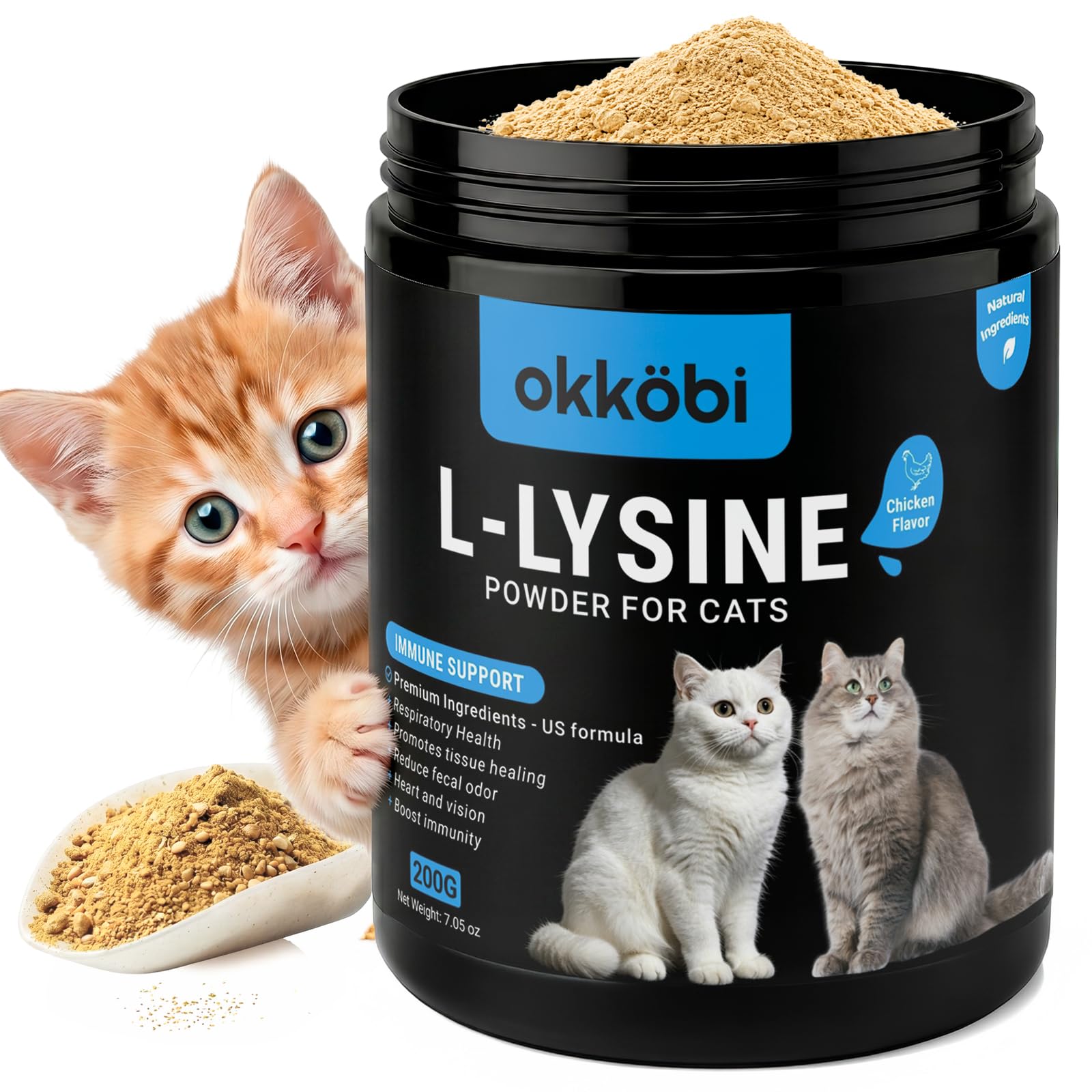 OKKÖBI L Lysine for Cats & Kittens Powder, 200 Servings