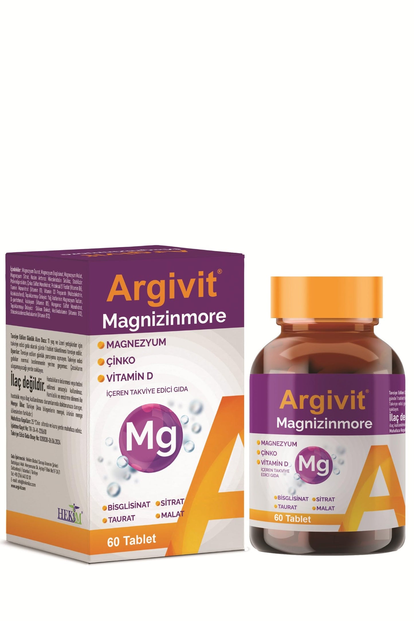 Argivit Magnizinmore 4-Form Magnesium Complex with Zinc, Vitamin D3 and B-Vitamins, Energy and Immune Support, 60 Tablets