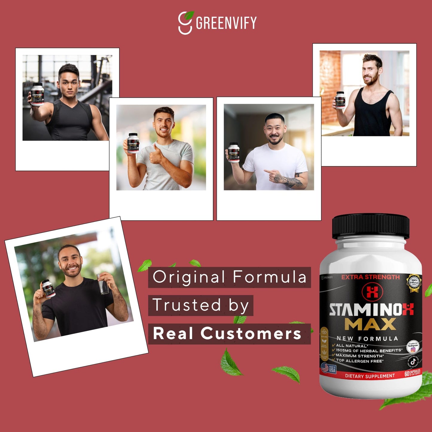 GREENVIFY StaminoX Max Dietary Supplement, Herbal Blend, Organic Maca Root, 60 Capsules