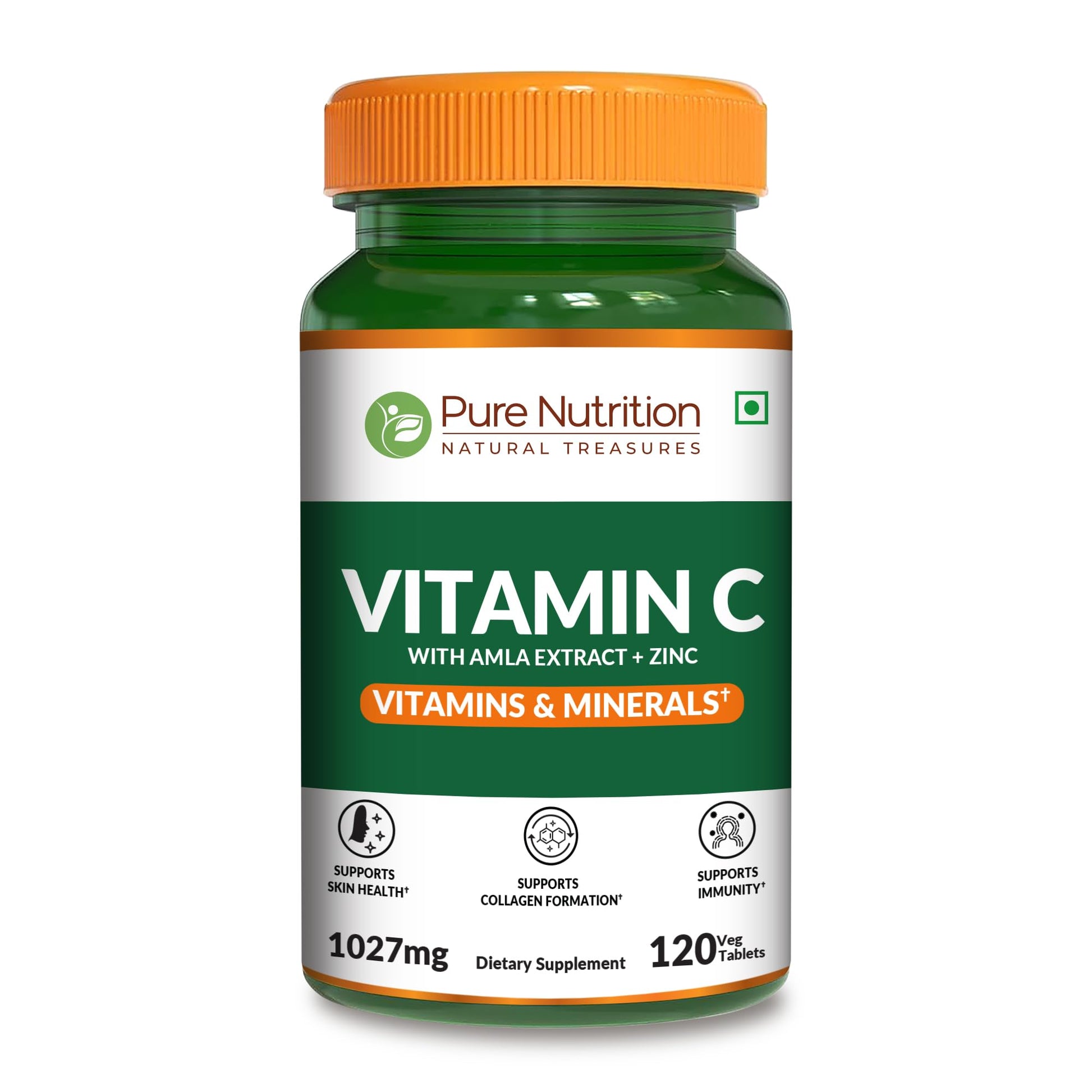 PURE NUTRITION NATURAL TREASURES Vitamin C with Amla Extract & Zinc Supplement Capsule 120