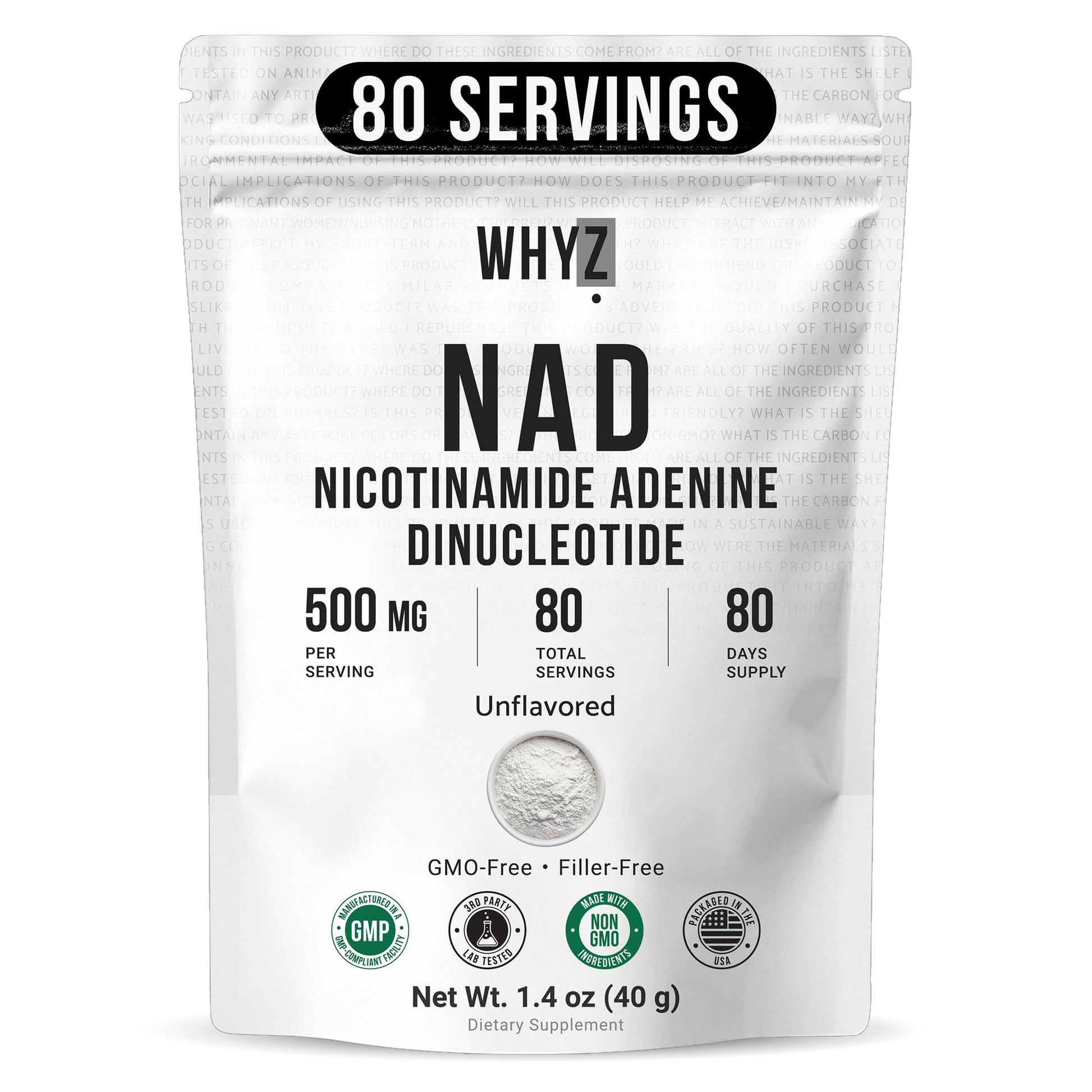 WHYZ NAD Powder Nicotinamide Adenine Dinucleotide Supplement, 1.4 oz