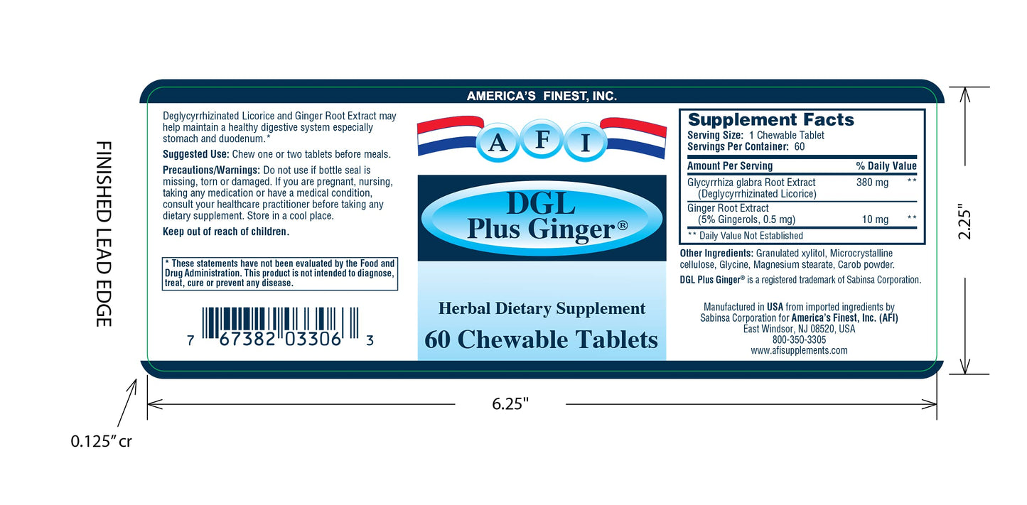 AFI America's Finest Inc DGL Plus Ginger Tablet, 60 Tablets