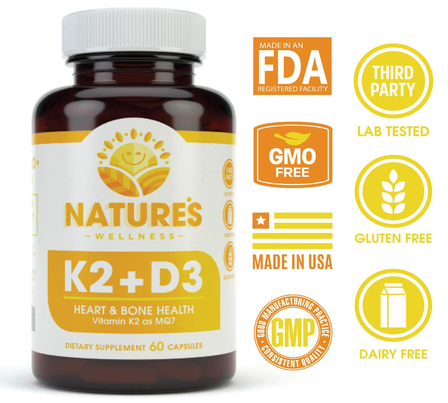 Natures Wellness Vitamin K2 (MK-7) with D3 Capsules 60 Count