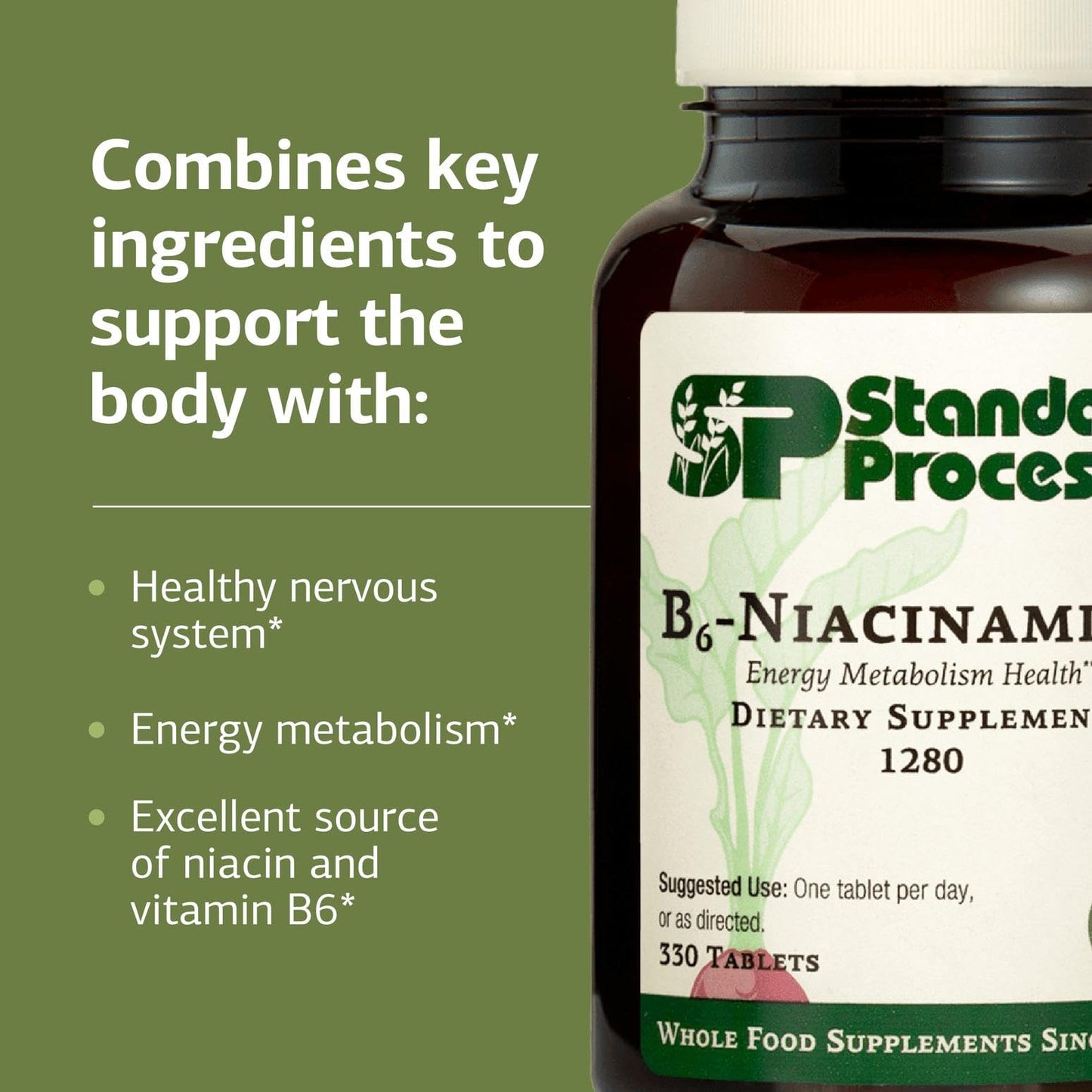 Standard Process Inc. B6-Niacinamide Energy Metabolism Health Dietary Support Tablet, 330 Tablets