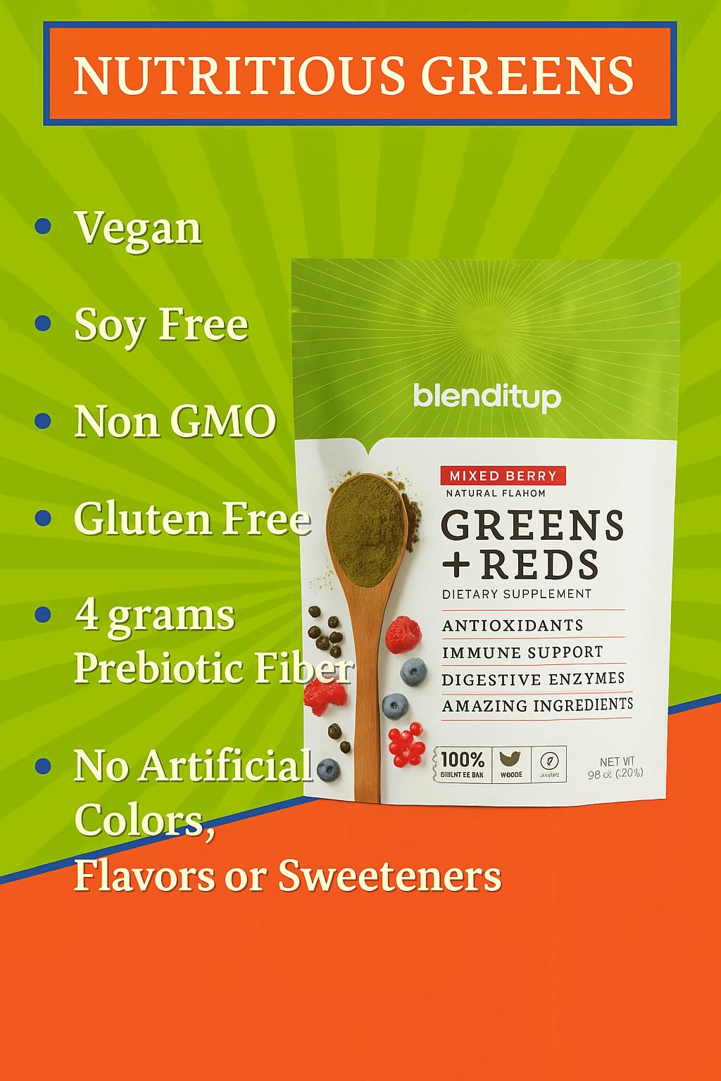 BlendItUp Super Greens & Reds Powder 9.5 Ounce