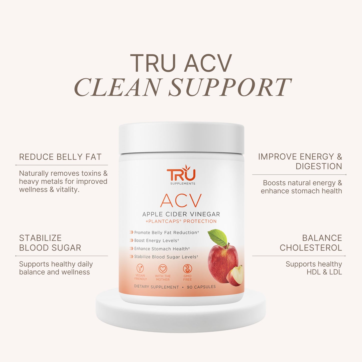 TRU Supplements ACV Apple Cider Vinegar With The Mother, 1 Capsule