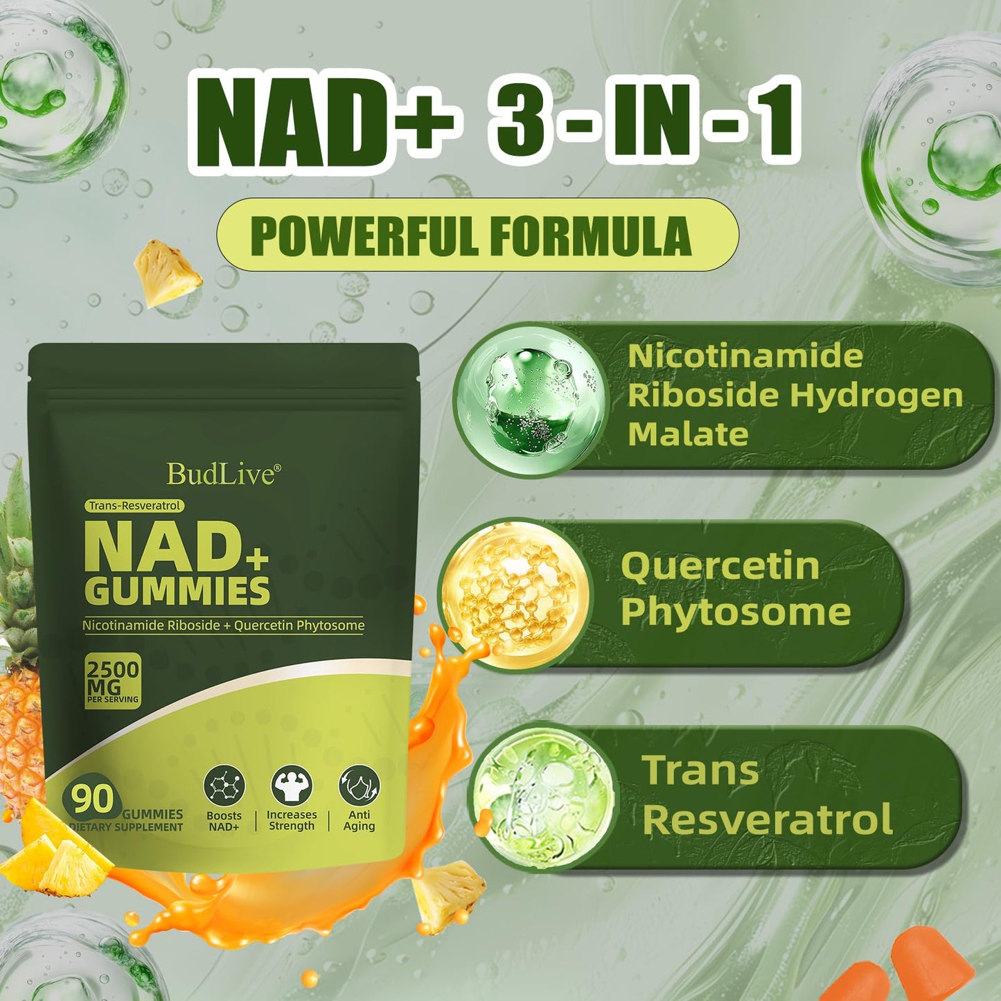 BudLive NAD Resveratrol Gummies 90 Count
