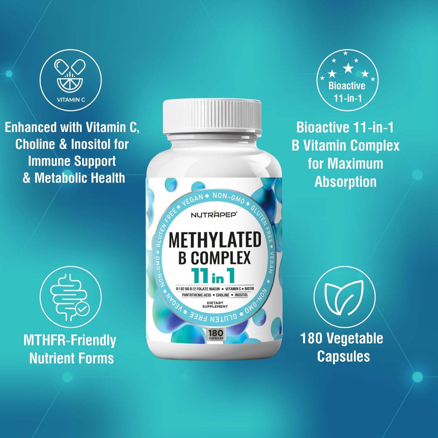 NutraPep Methylated B-Complex Multivitamin Capsule 180 Count