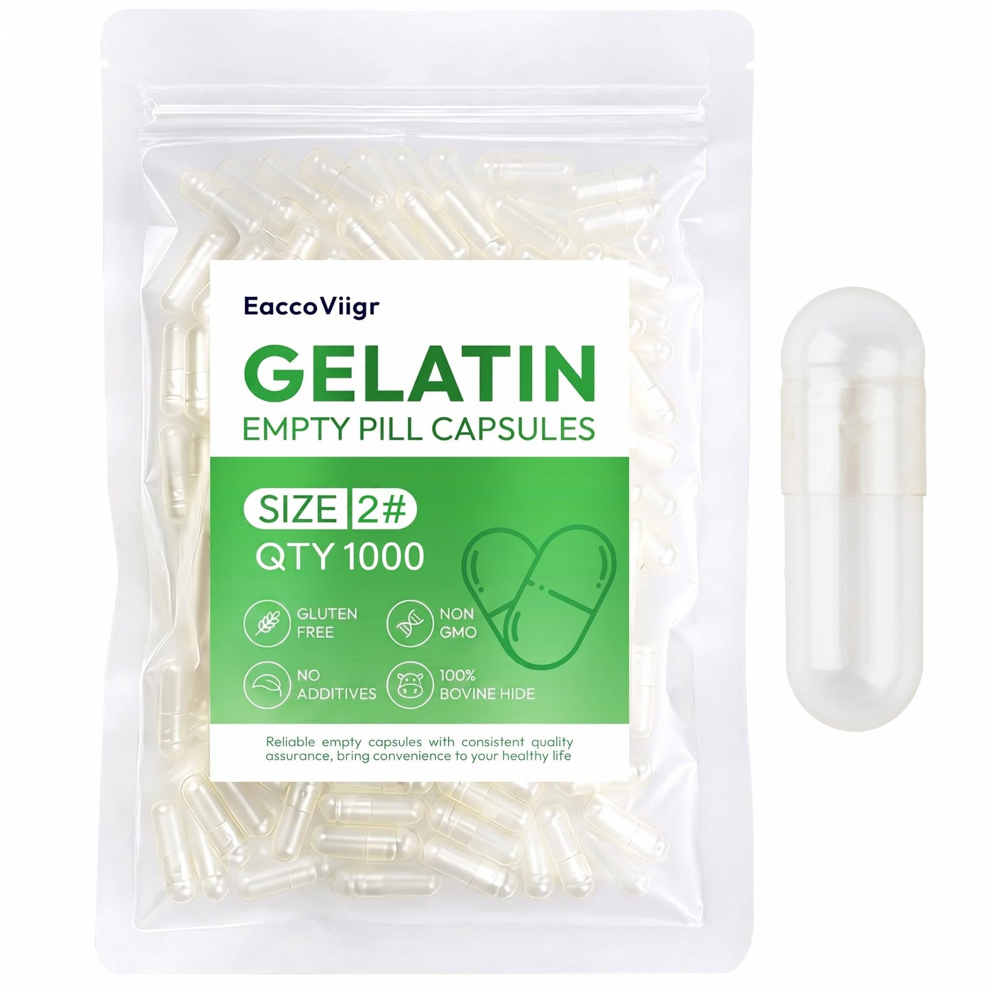 EaccoViigr Size 2 Gelatin Empty Capsules Capsule 1000 Count