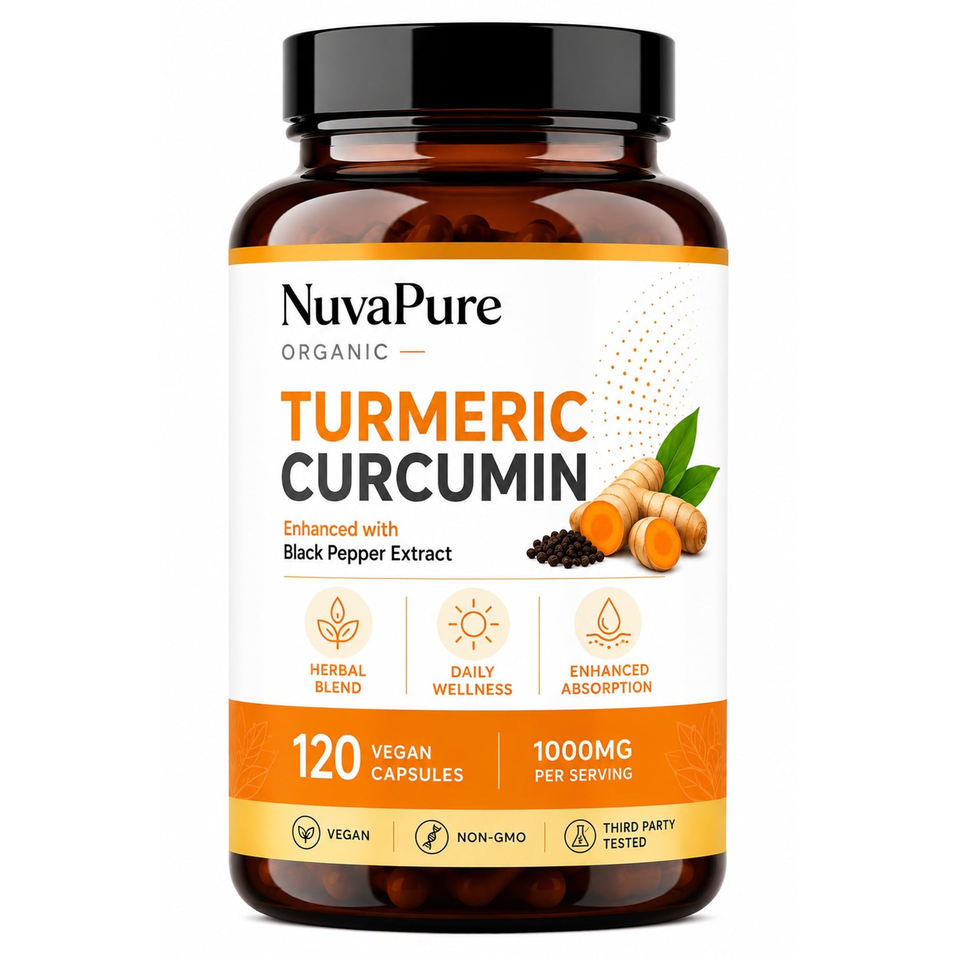 ONAISE Nuvapure Organic Turmeric Curcumin Capsules – Turmeric Curcumin Formula with Black Pepper Extract, 120 Count