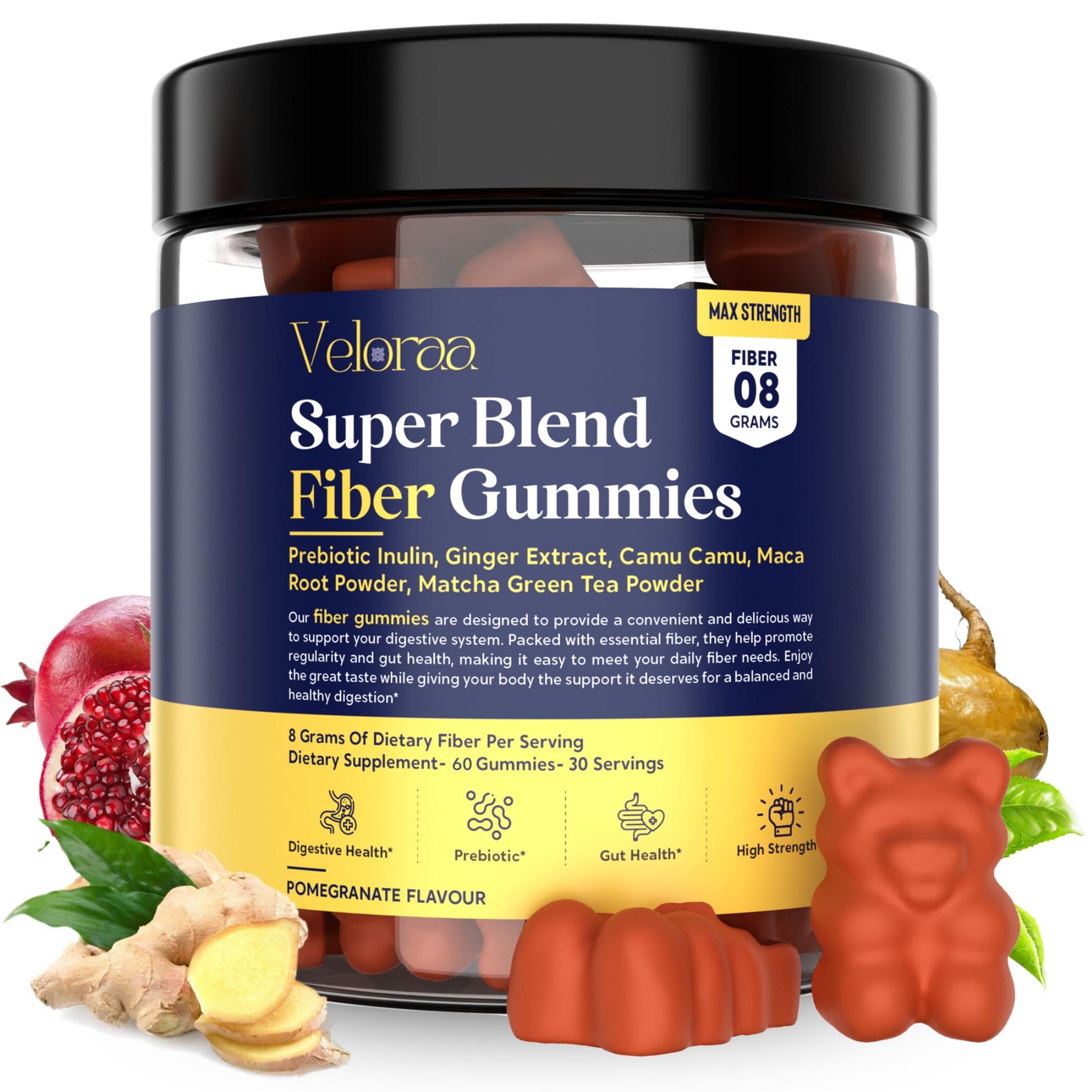 Veloraa Super Blend Fiber Gummies for Adults Chewable – 60 Count
