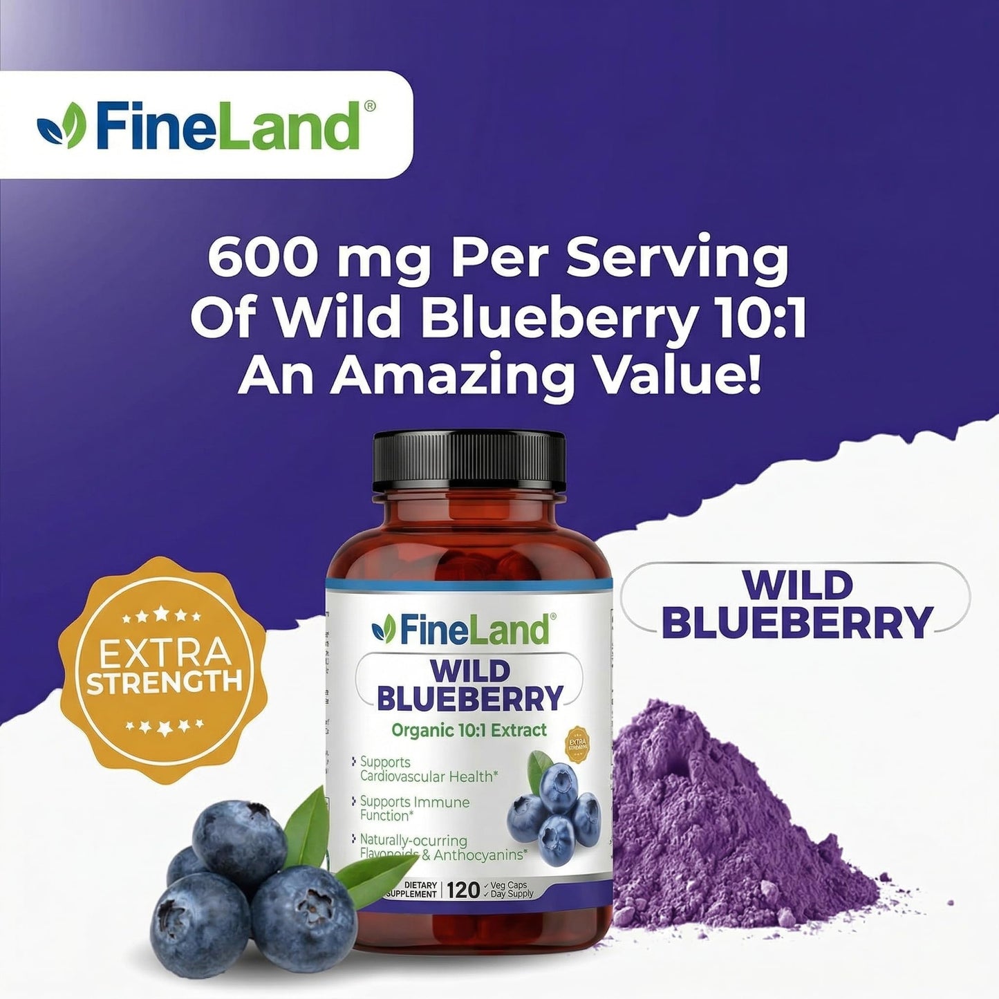 FineLand Wild Blueberry Extract Capsules 120 Count