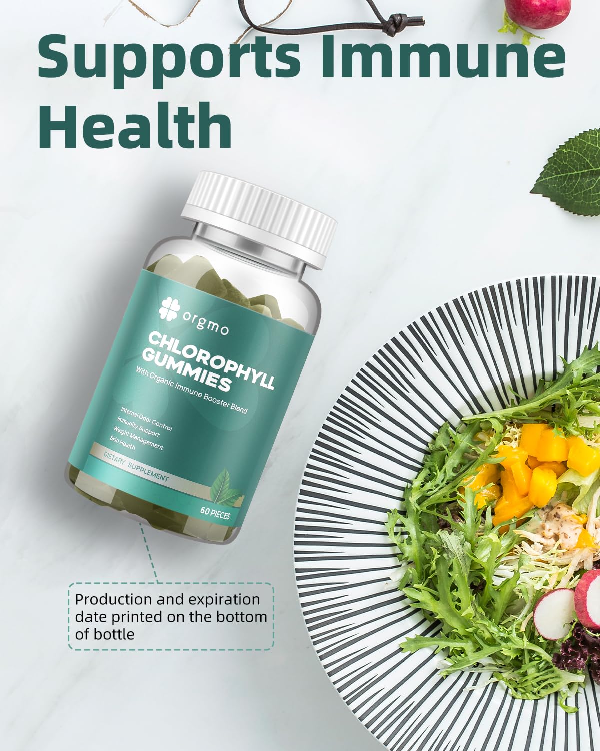 ORGMO Chlorophyll Gummies for Body Odor Sugar Free, 120 Gummies