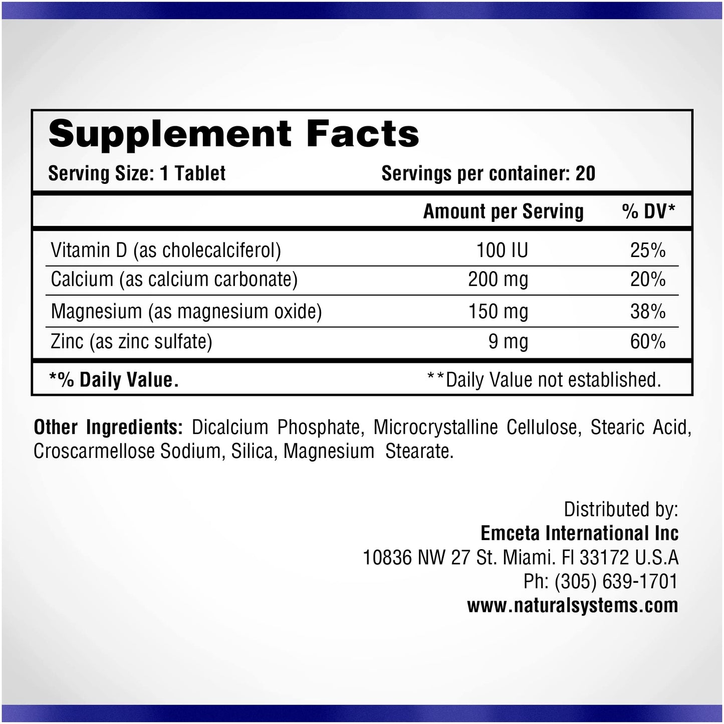 Natural Systems Naturasys Calcium Magnesium Zinc Vitamin D Supplement Tablet, 60 Count