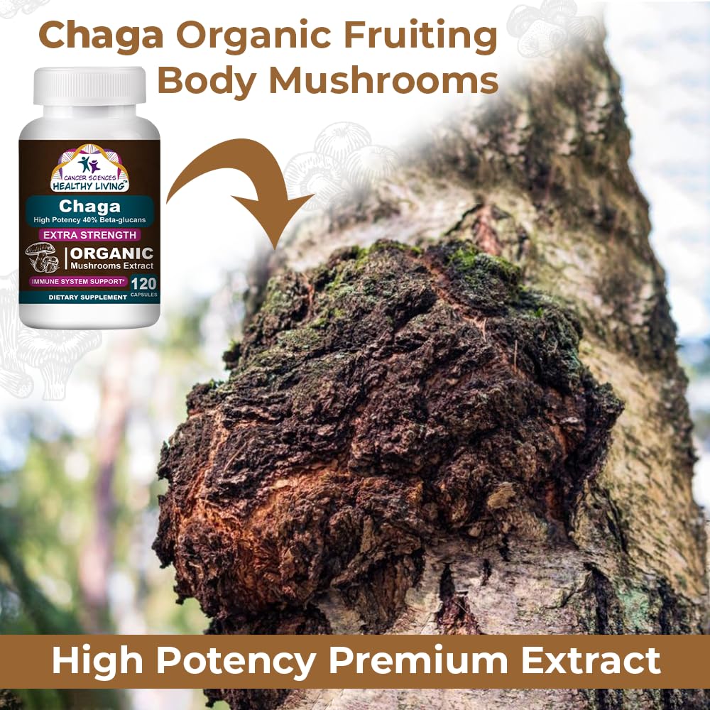 Cancer Sciences Healthy Living Chaga Wellness Mushrooms Supplement 120 Capsules