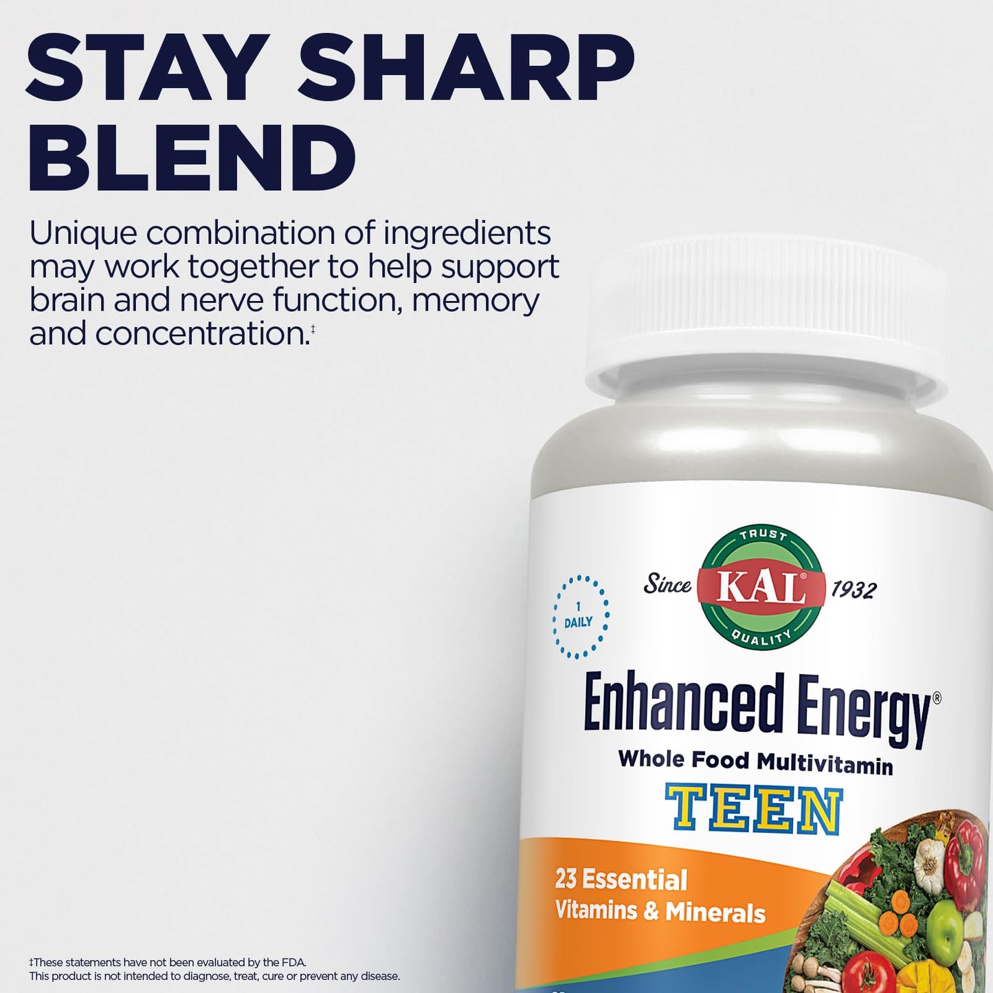 KAL Teens Enhanced Energy Multivitamin with Iron, Vegetarian Tablet, 60 Tablets