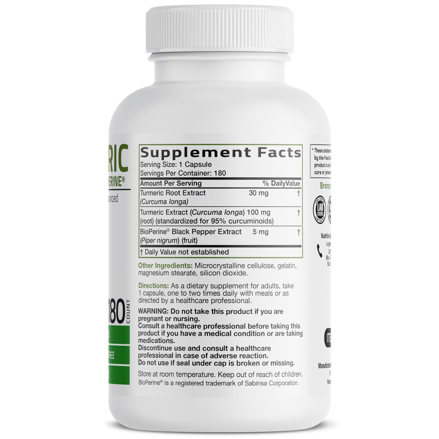 Bronson Turmeric Curcumin with BioPerine for Joint Support Capsules 180 Count