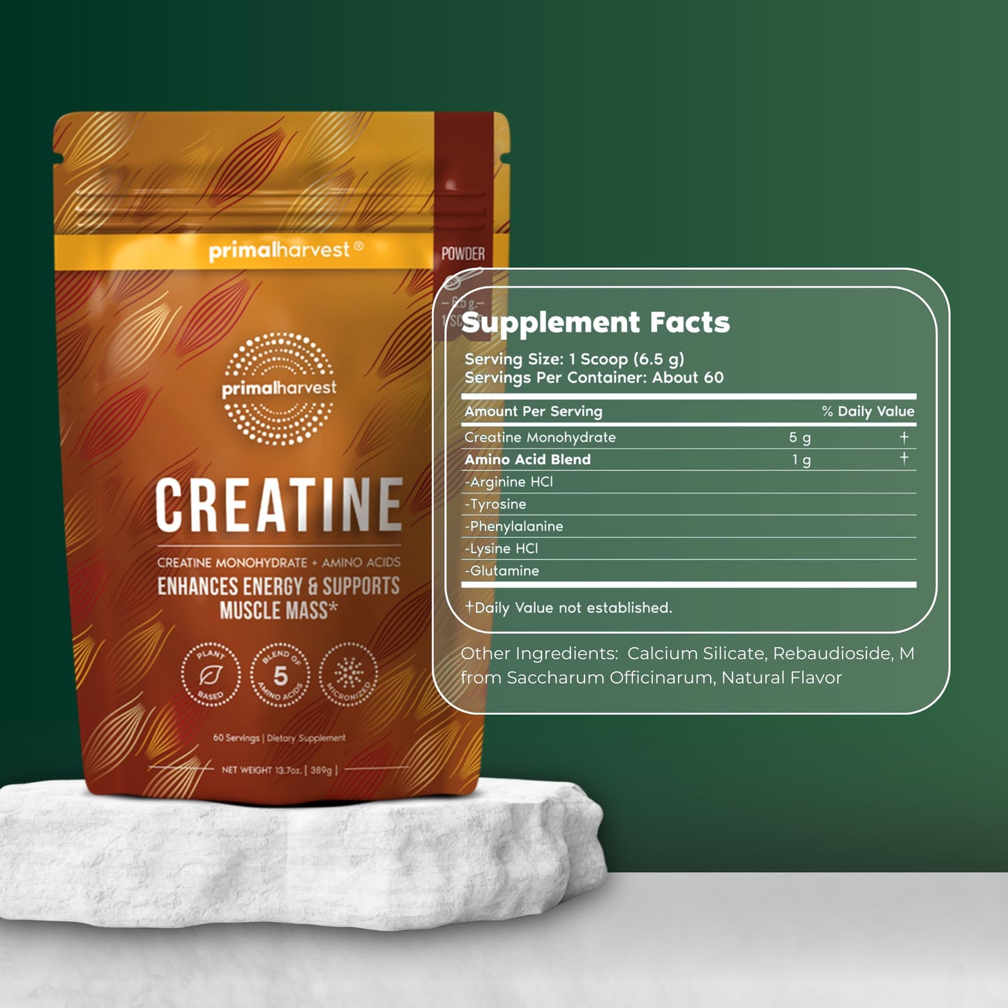 Primal Harvest Primal Creatine Powder + Primal Multi Collagen Capsules Bundle, 2-Pack, 30 Servings Each