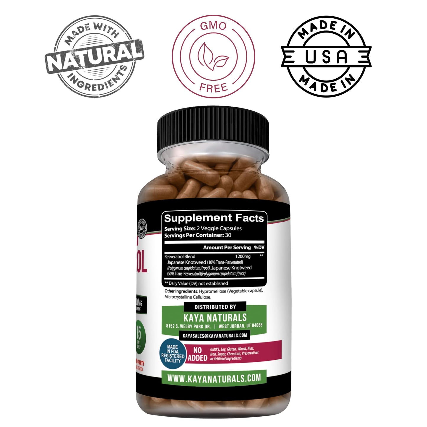 Kaya Naturals Resveratrol Capsules, 60 Count