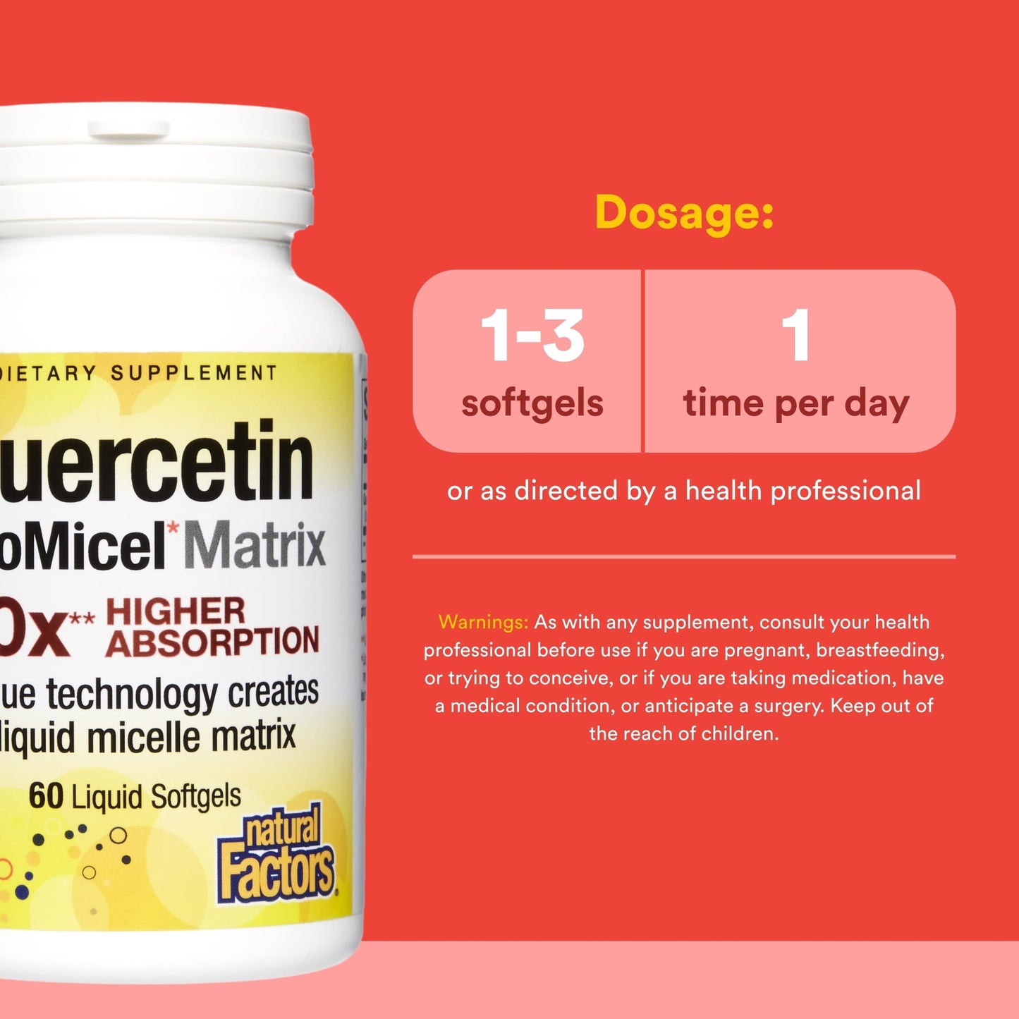Natural Factors Quercetin LipoMicel Matrix for Superior Absorption Softgel 60 Count