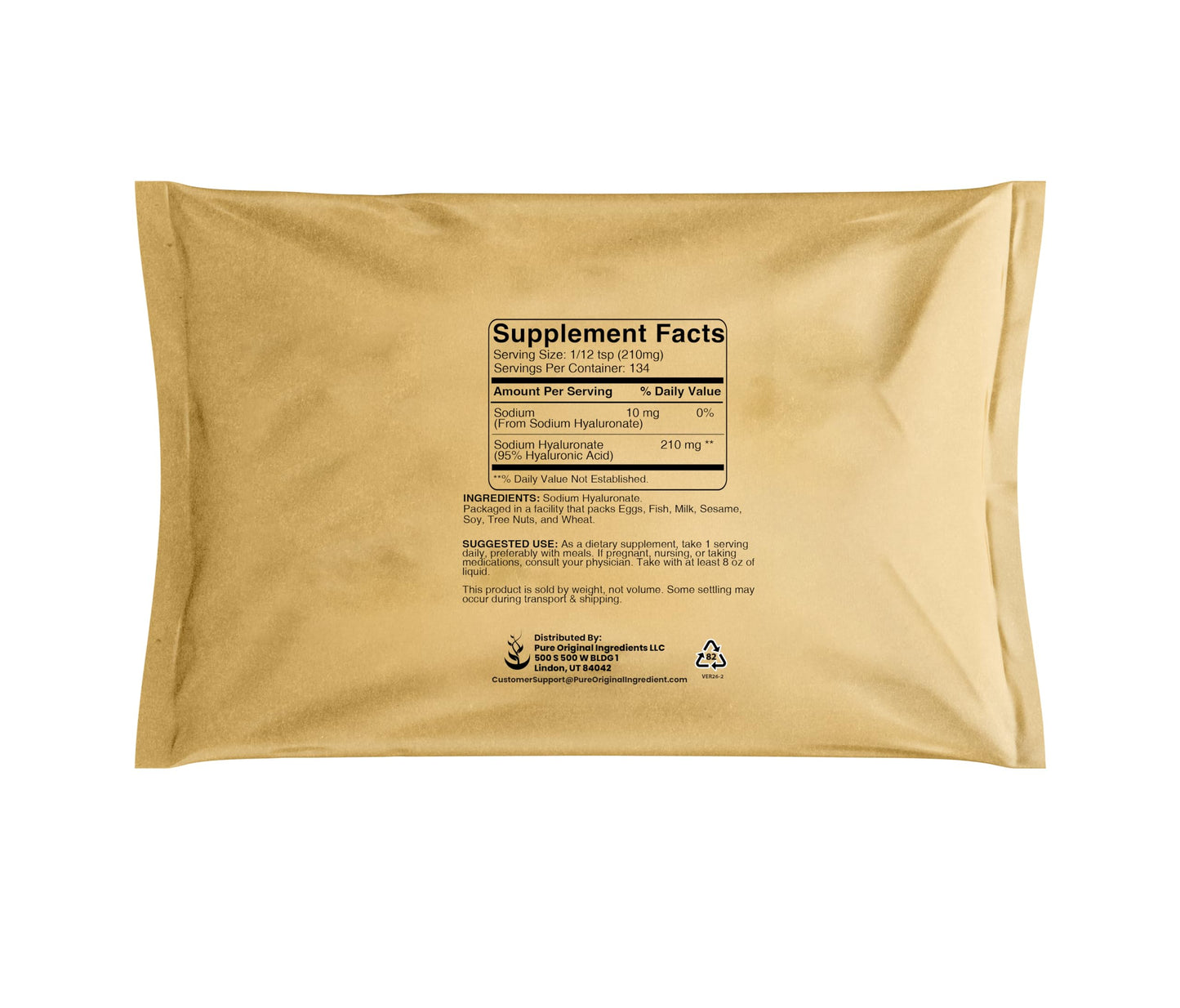PURE ORIGINAL INGREDIENTS Hyaluronic Acid Water Soluble High Molecular Weight Powder 1 Ounce