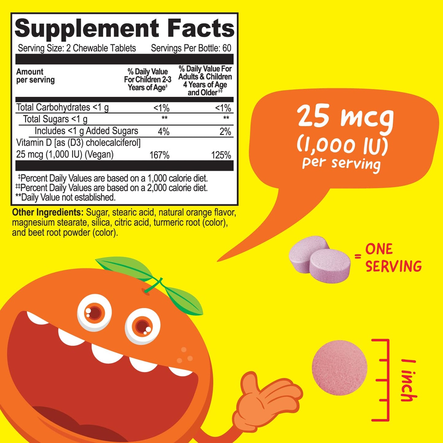 VitaWorks Kids Vitamin D 1000 IU Chewable Tablets, 120 Tablets