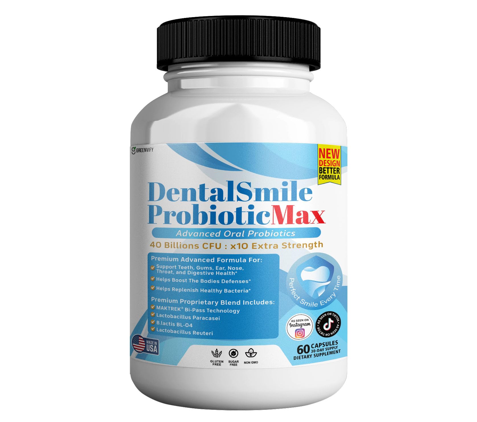 GREENVIFY DentalSmile ProbioticMax, Advanced Oral Probiotic Supplement, 60 Capsules