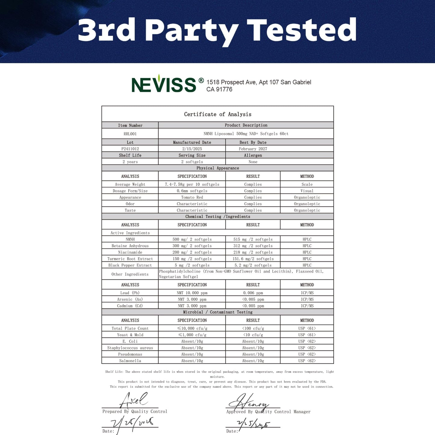NEVISS NAD+ Supplement Softgels 120