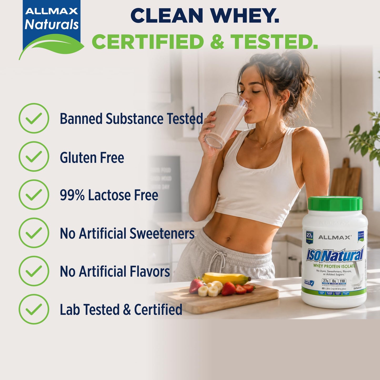 ALLMAX ISONATURAL Whey Protein Isolate Powder, 32 Servings, 2 lb