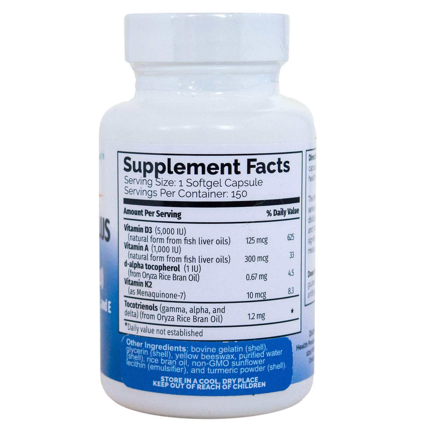 PDI HEALTH PRODUCTS DISTRIBUTORS Vitamin D3 Plus –125 mcg (5000 IU) Vitamin D3 | Vitamin K2 (MK-7) and Vitamin A | Natural Form of Vitamin D | Includes Tocotrienols as Antioxidants | Non-GMO Softgel 150