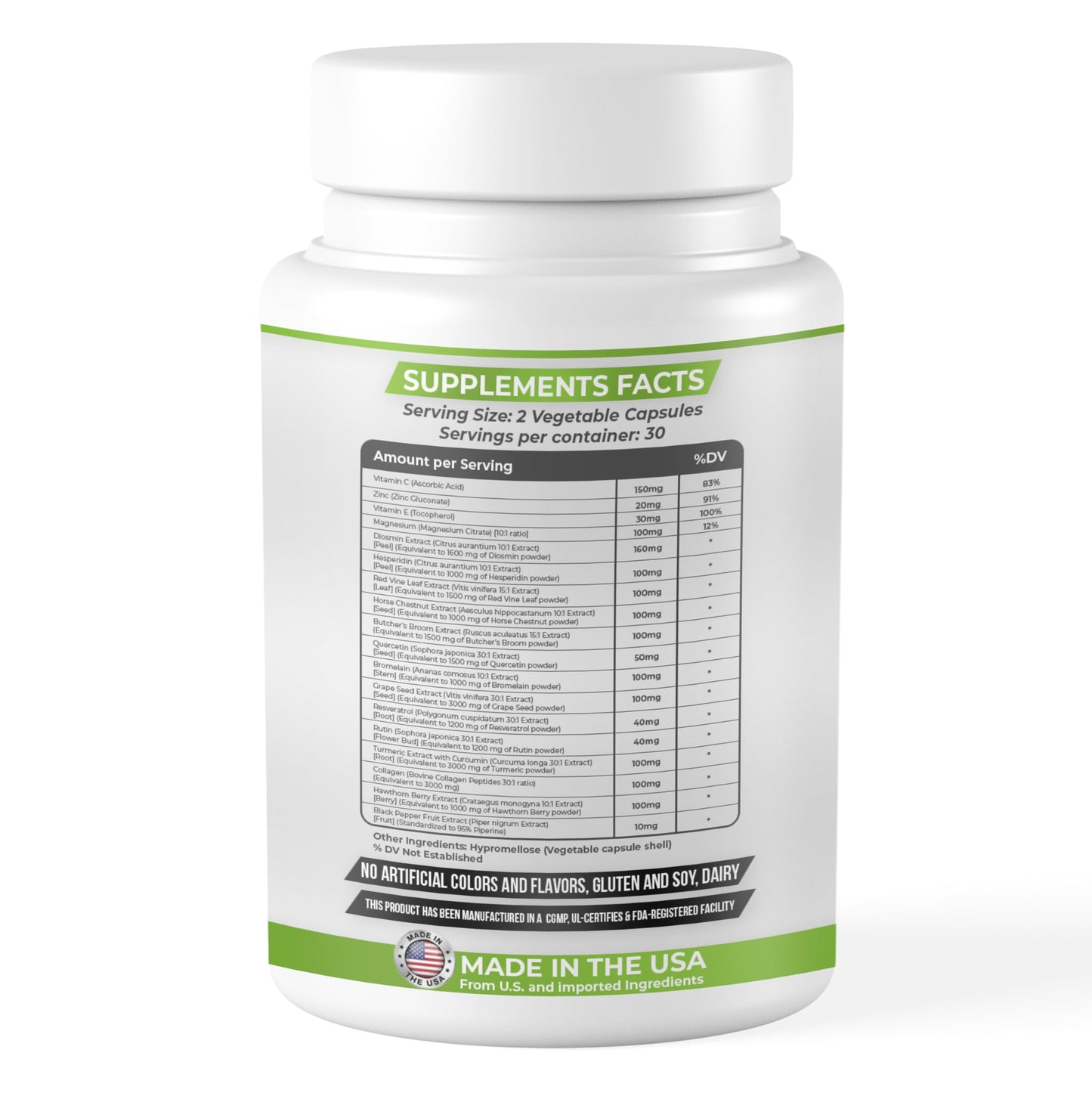 DASH OF VIGOR DOFV 18-in-1 Diosmin Hesperidin Supplement with Quercetin, Bromelain, Zinc, Vitamin C with Rutin, Horse Chestnut Extract, Butcher's Broom Extract Capsules 60