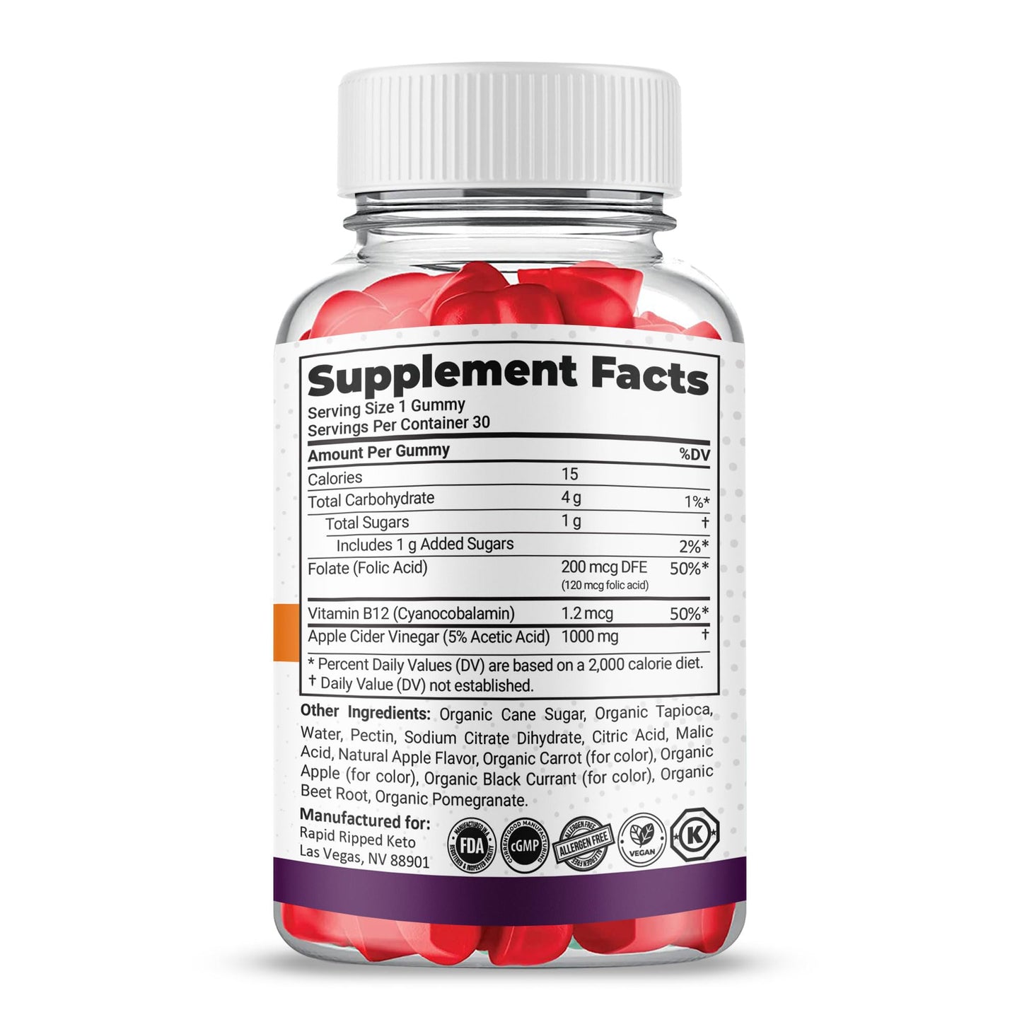 Gold Nutra Rapid Ripped Max+ ACV Gummies, 2 Pack