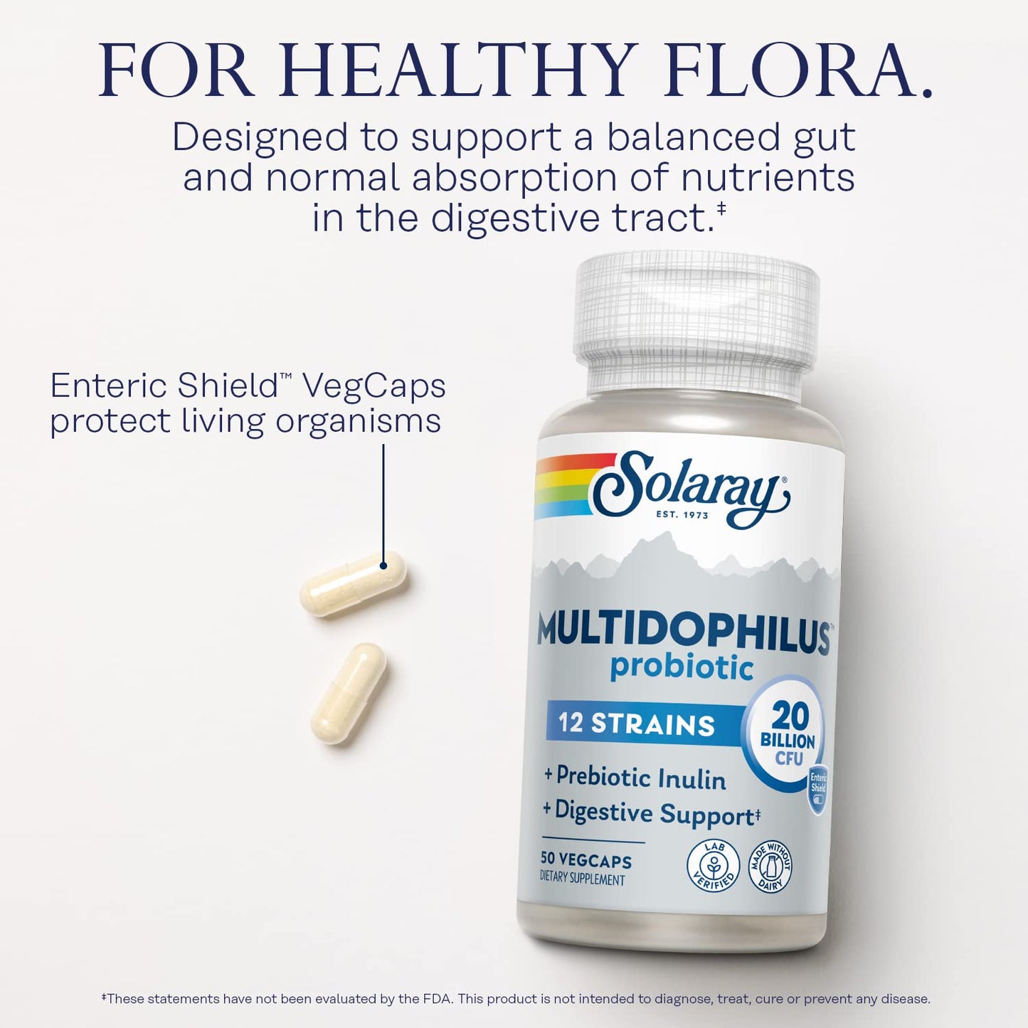 SOLARAY Multidophilus 12 Strain Probiotic 20 Billion CFU Capsule 50 Count
