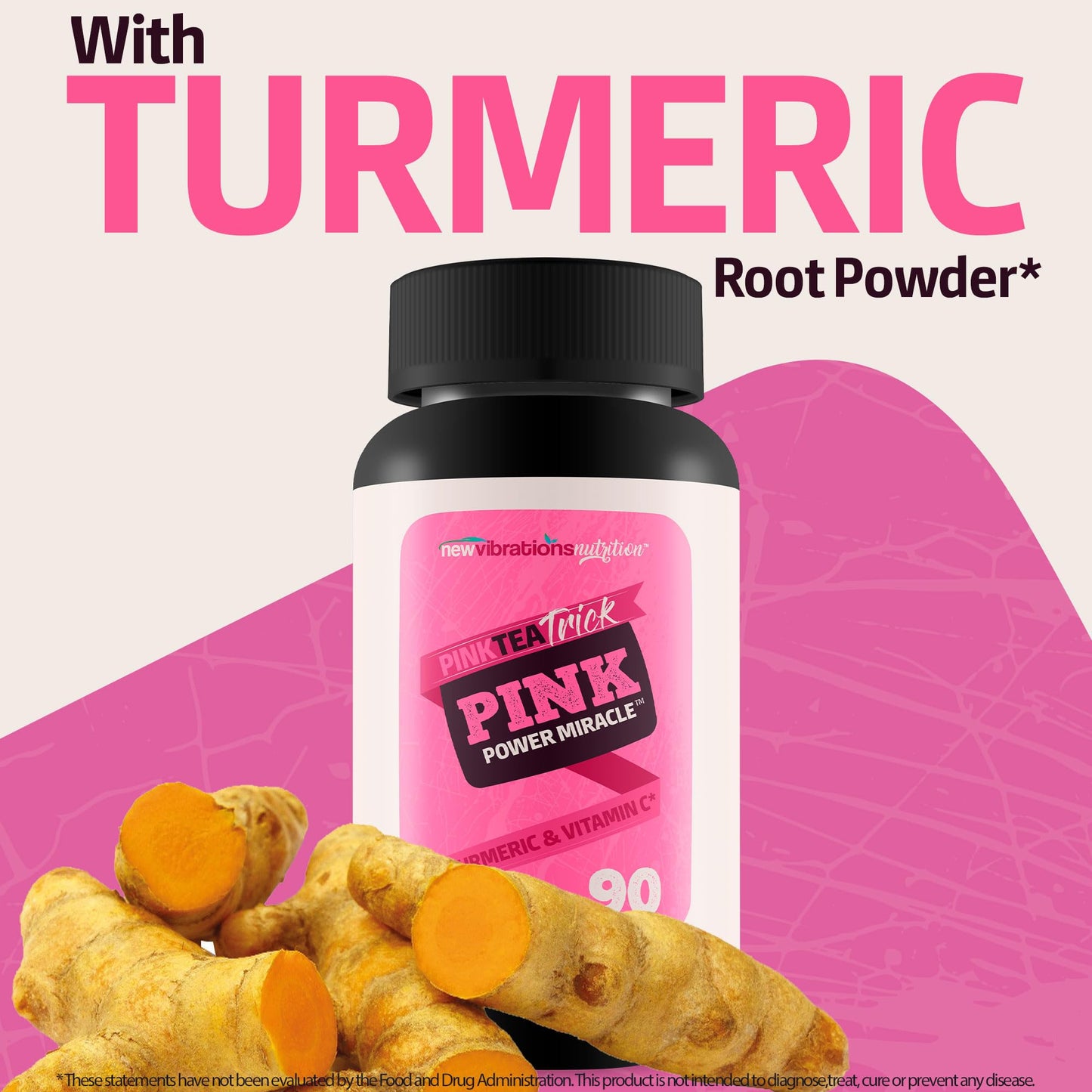 New Vibrations Nutrition Pink Tea Trick Turmeric Green Tea Capsules, 90 Count