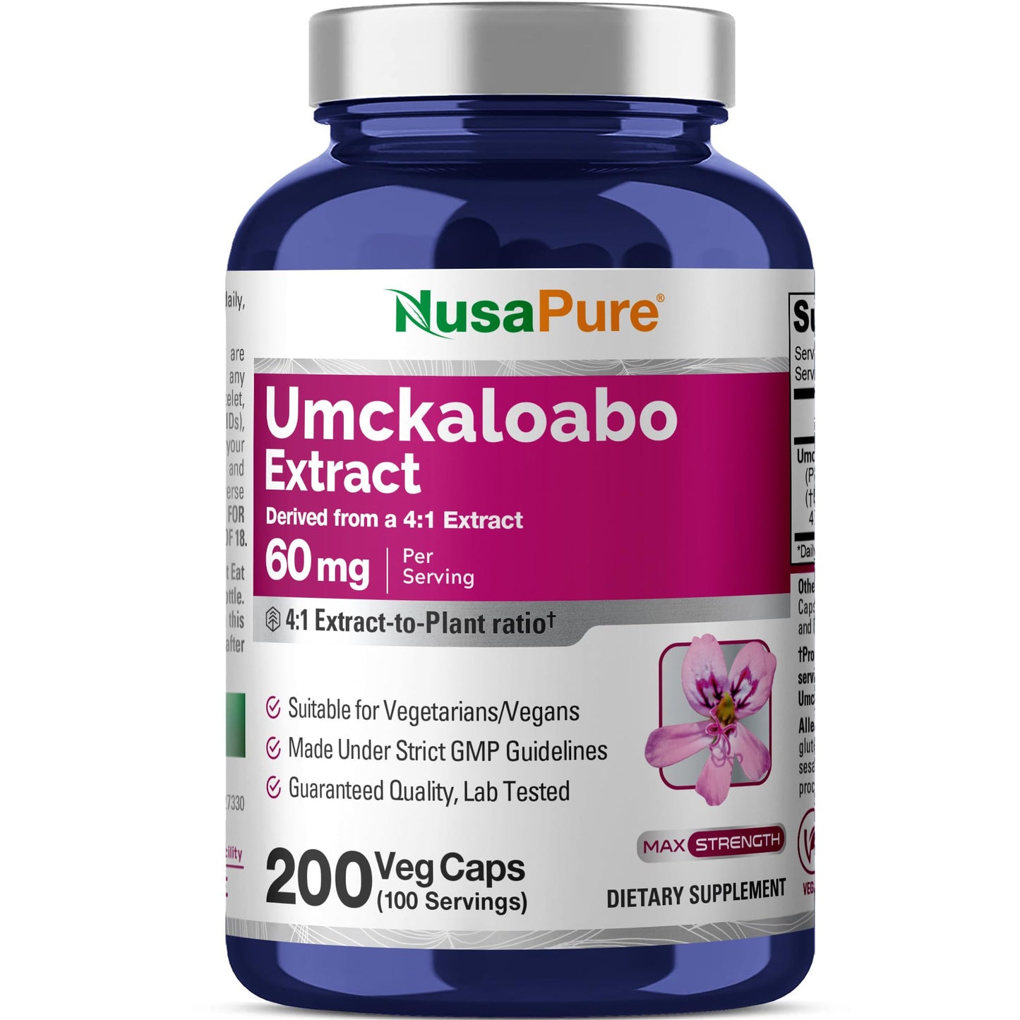 NusaPure Umckaloabo 60 mg Capsules, 200 Veg Capsules